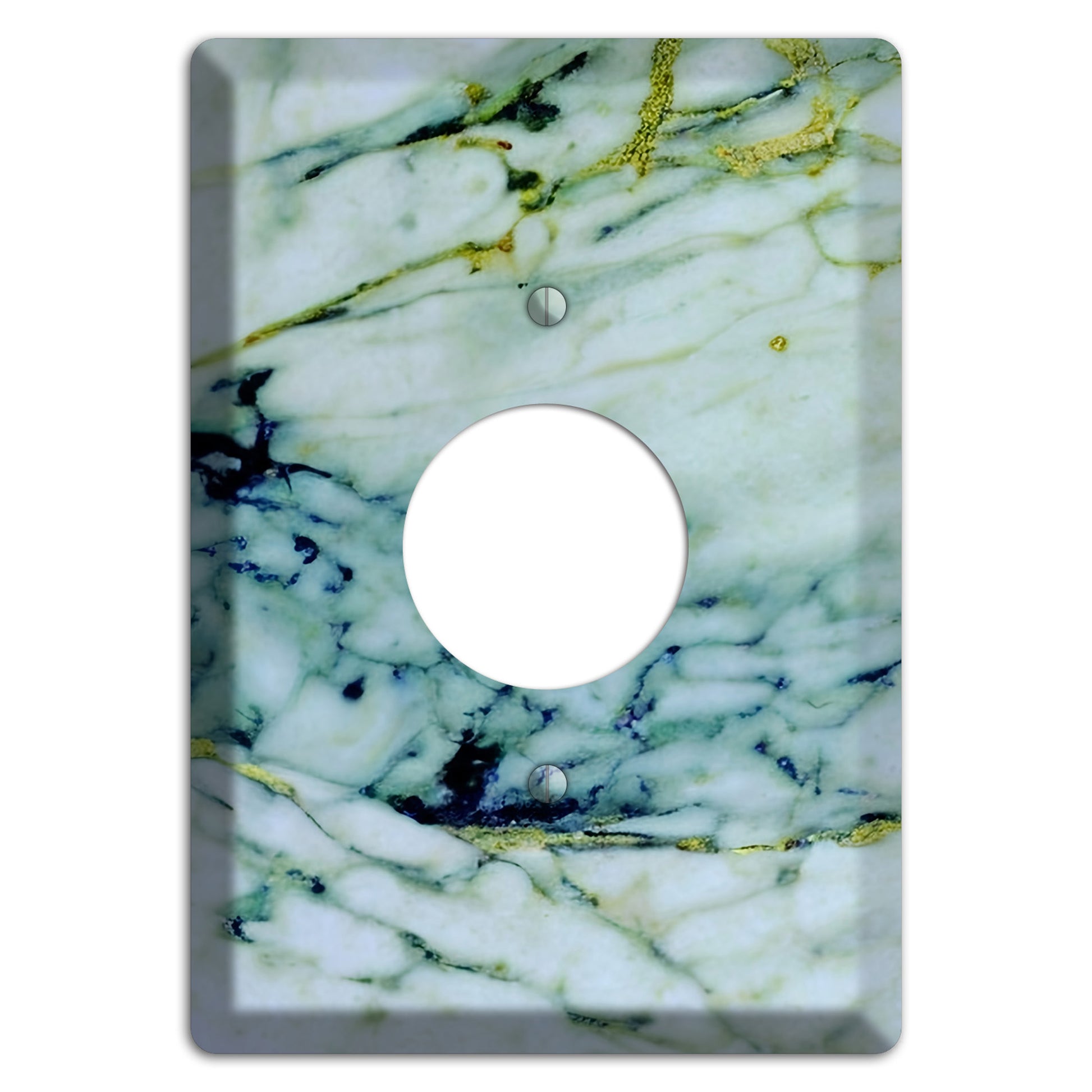 White, Green and Blue Marble Single Receptacle Wallplate