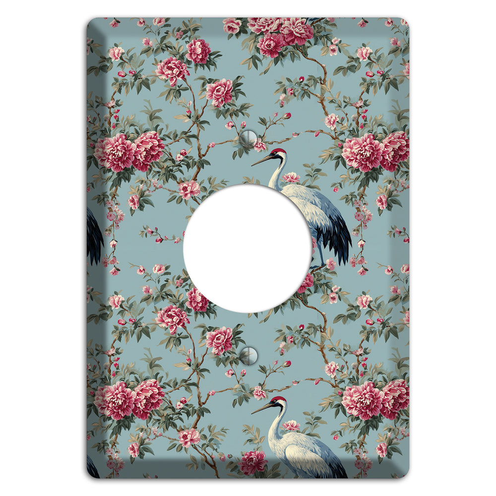 Dusty Teal Peony Crane Single Receptacle Wallplate