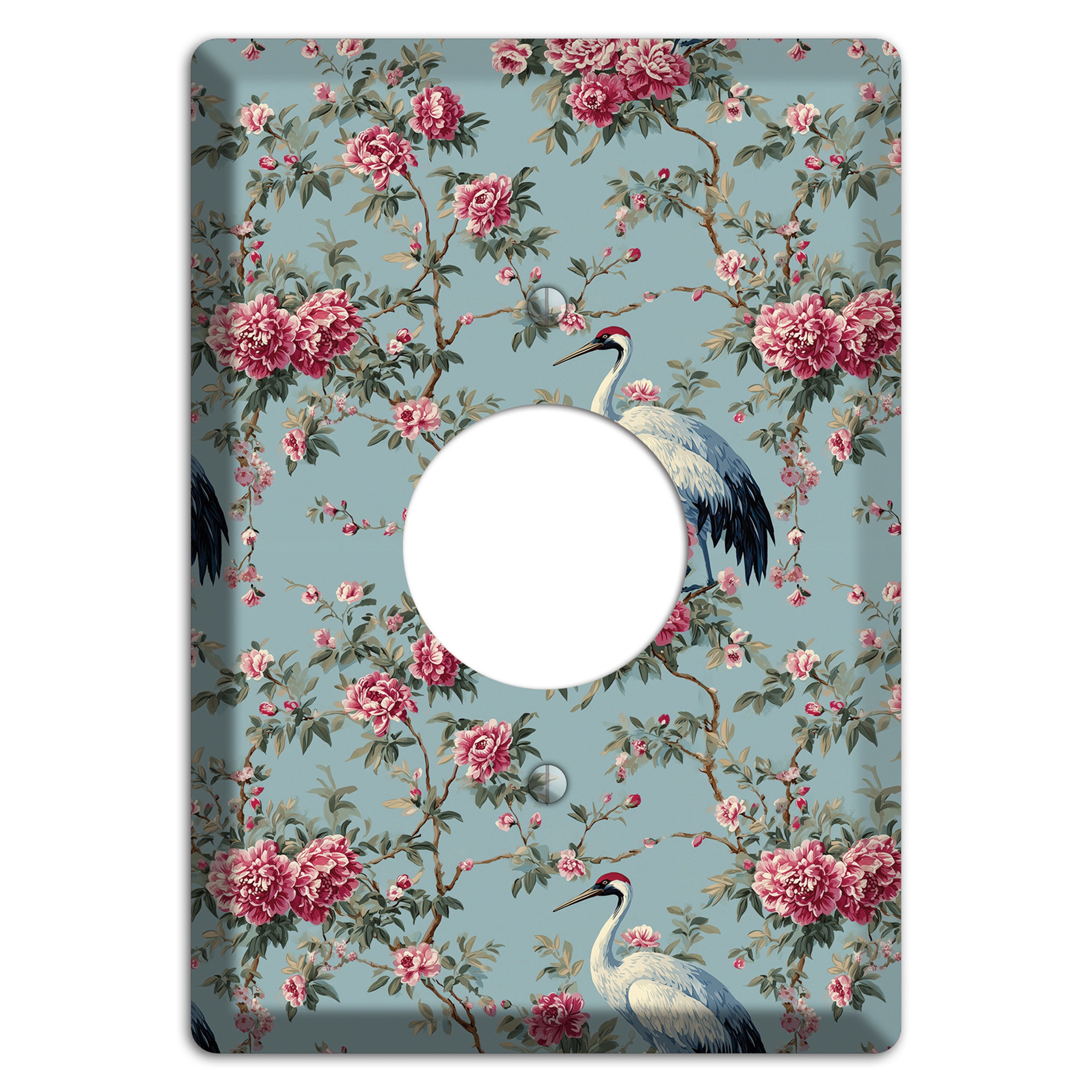 Dusty Teal Peony Crane Single Receptacle Wallplate