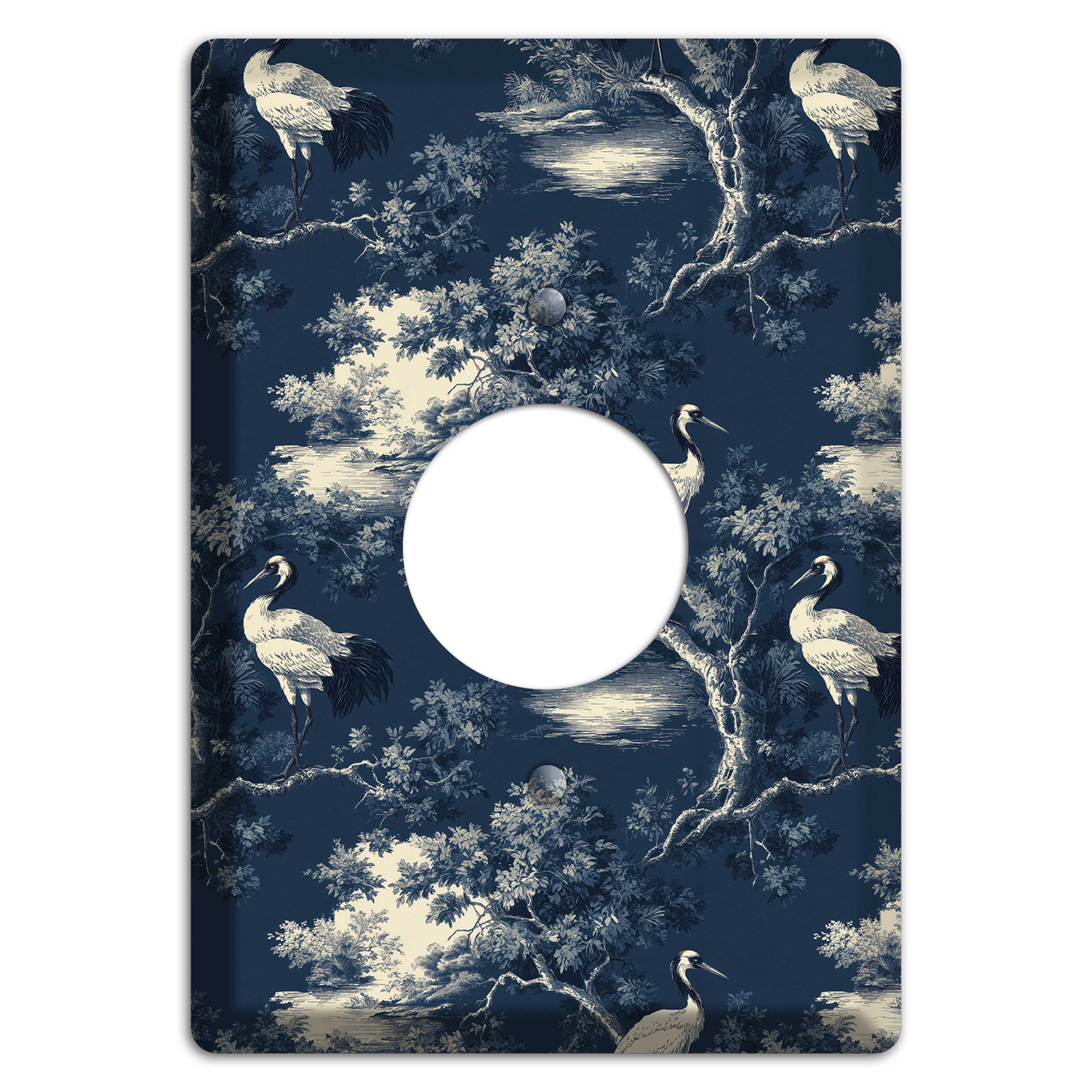 Midnight Crane Toile Single Receptacle Wallplate