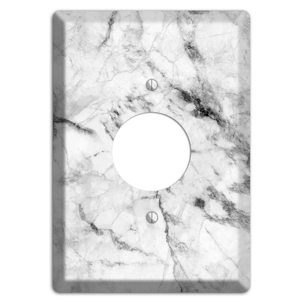 White and Gray Marble Single Receptacle Wallplate