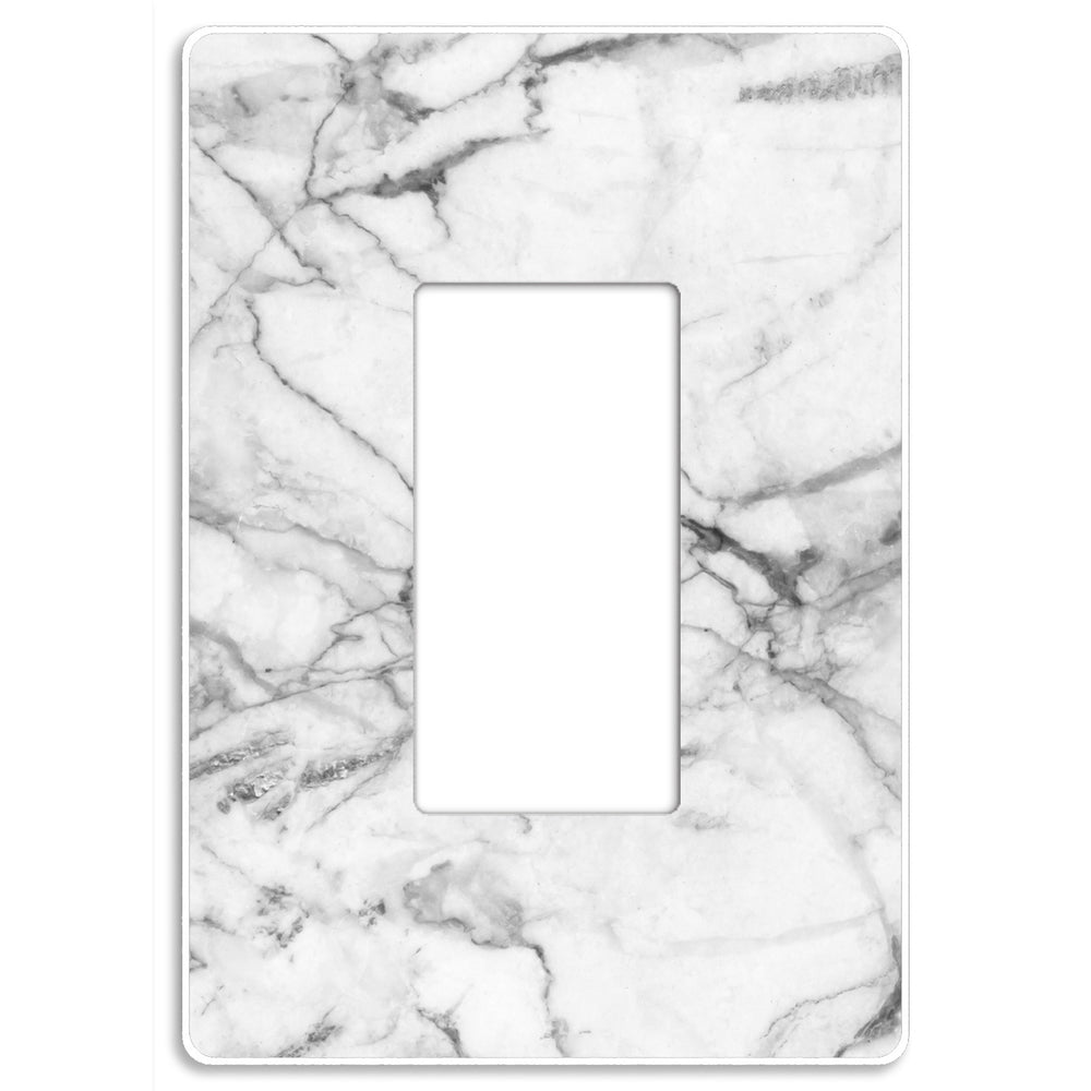Screwless White and Gray Marble Rocker Wallplate