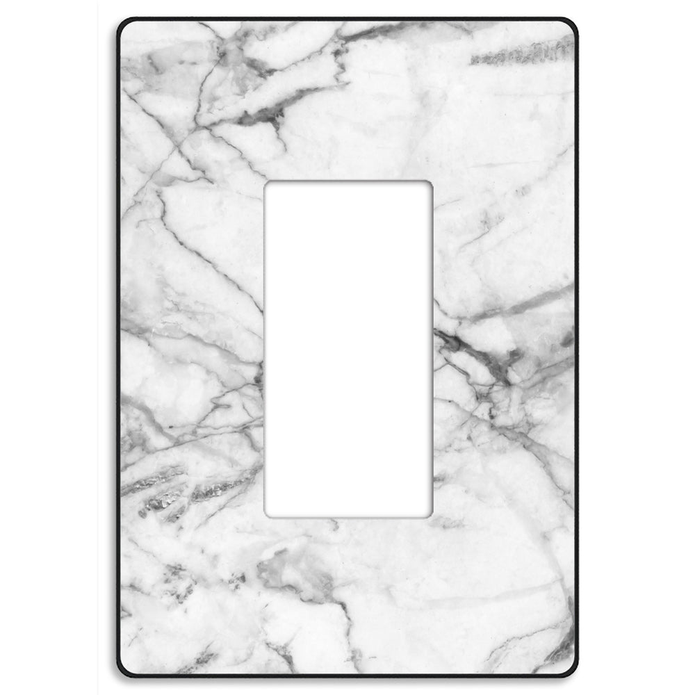 Screwless White and Gray Marble with black border Rocker Wallplate