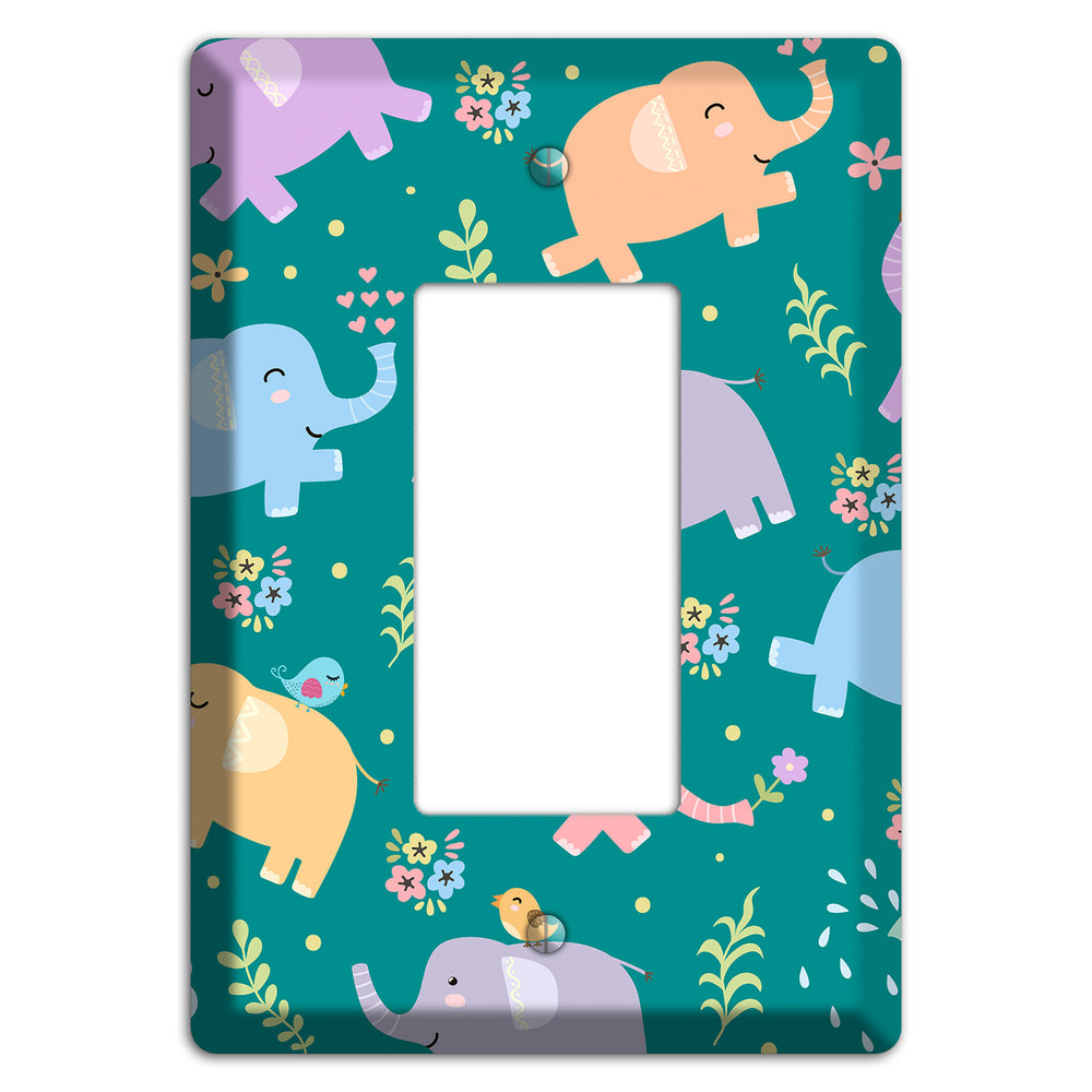 Elephant Parade (Teal) Rocker Wallplate