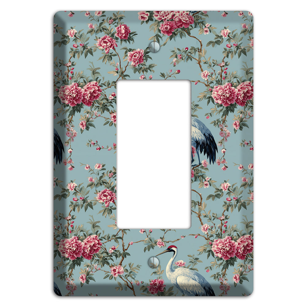 Dusty Teal Peony Crane Rocker Wallplate