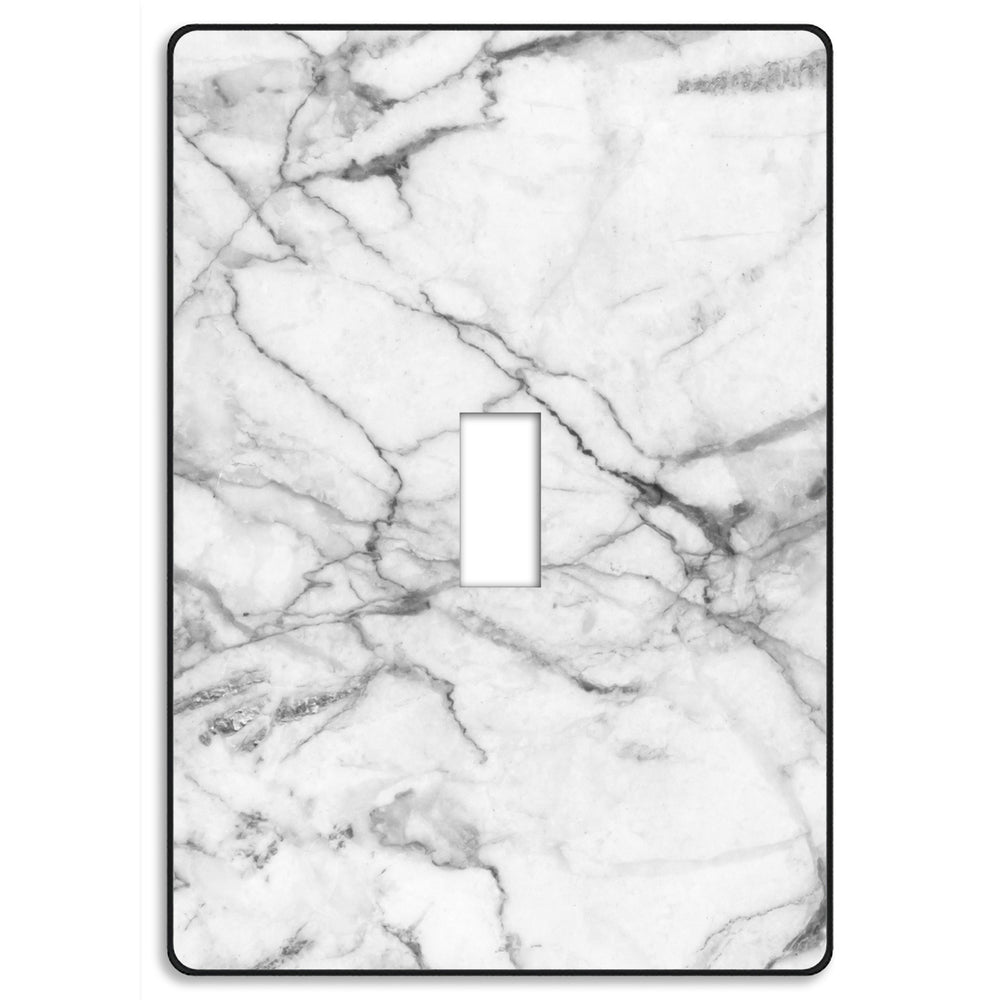 Screwless White and Gray Marble with black border Cover Plates