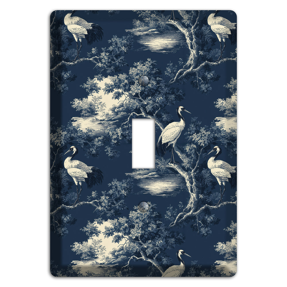 Midnight Crane Toile Cover Plates