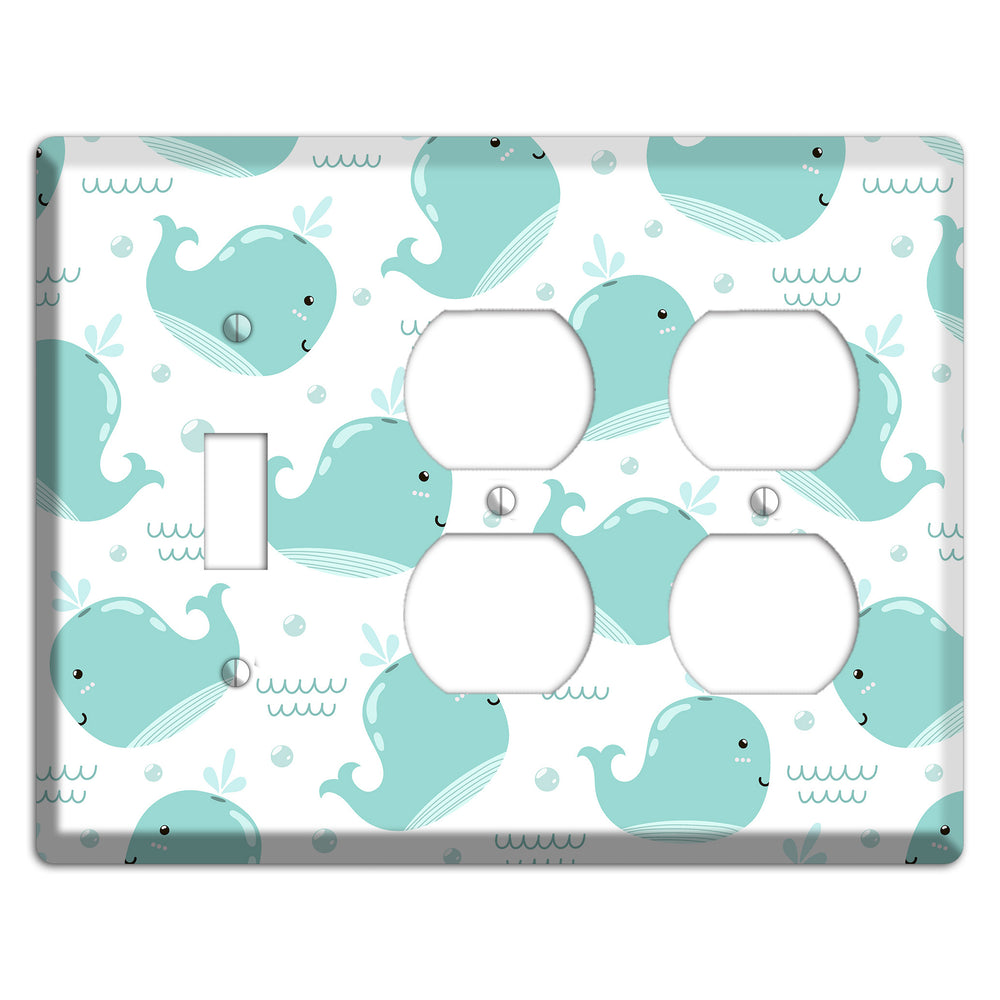 Happy Whales (White) Toggle / 2 Duplex Wallplate