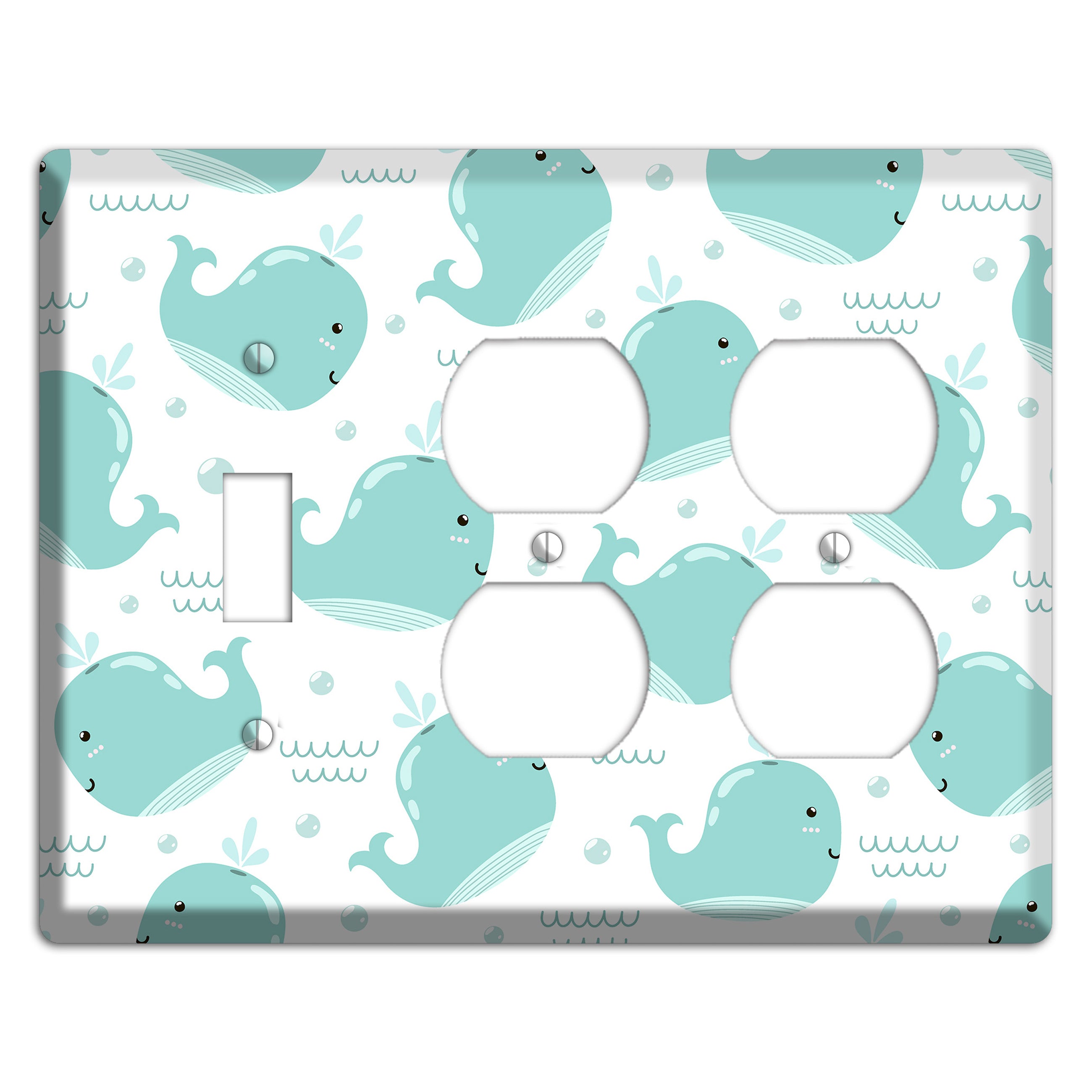Happy Whales (White) Toggle / 2 Duplex Wallplate