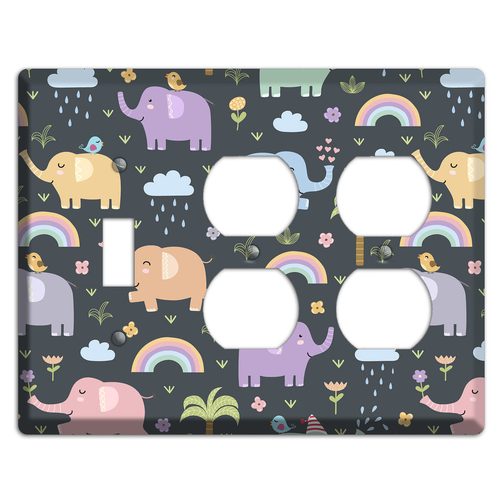 Elephant Parade (Charcoal) Toggle / 2 Duplex Wallplate