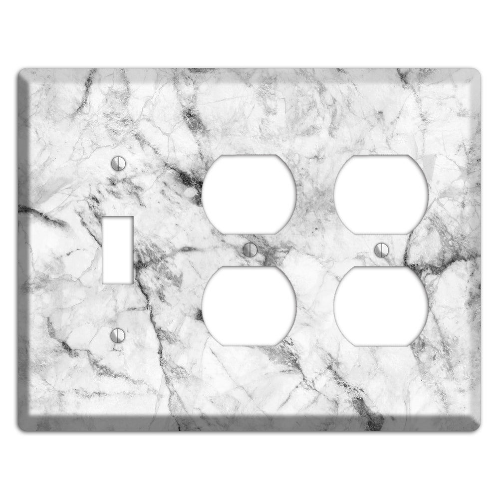 White and Gray Marble Toggle / 2 Duplex Wallplate