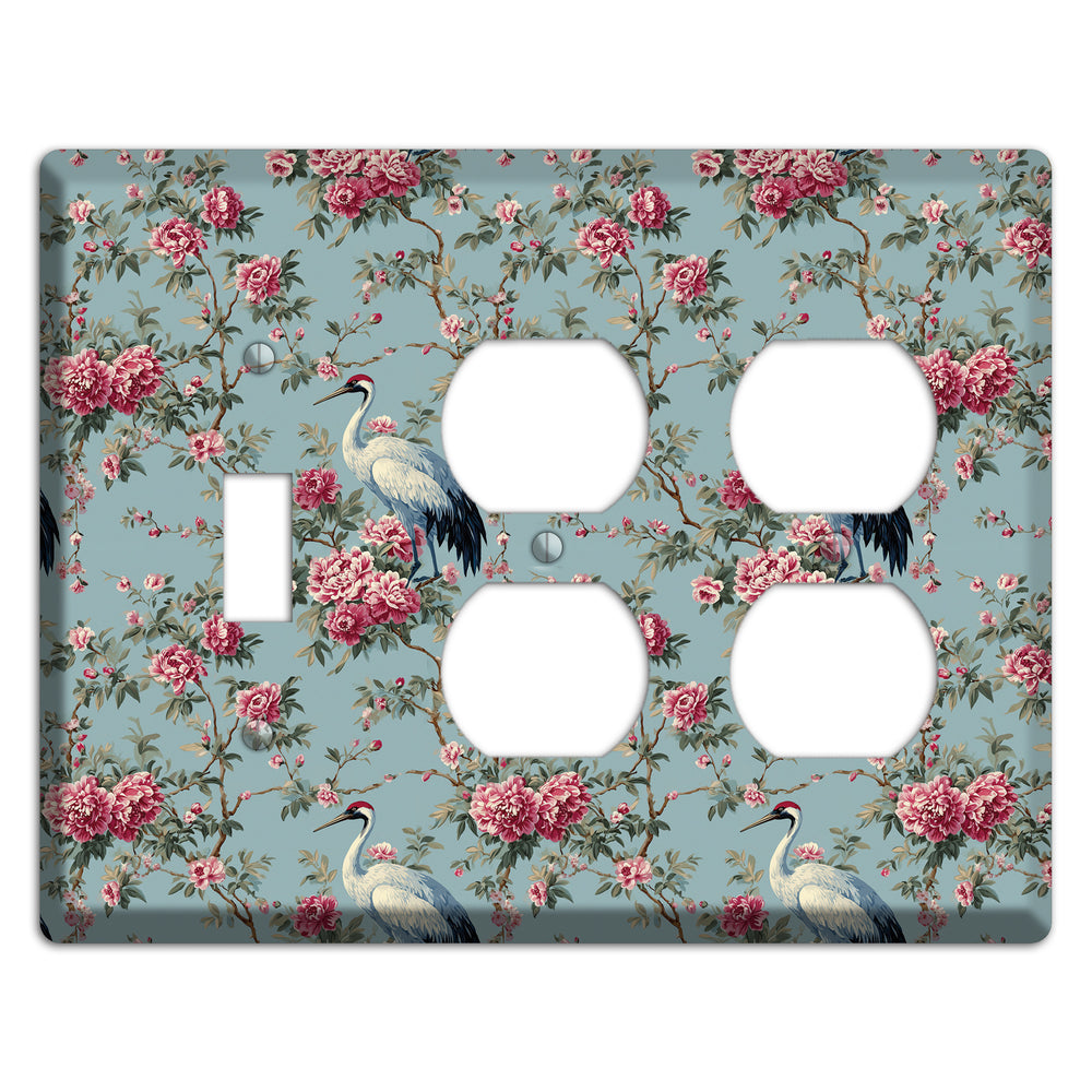 Dusty Teal Peony Crane Toggle / 2 Duplex Wallplate