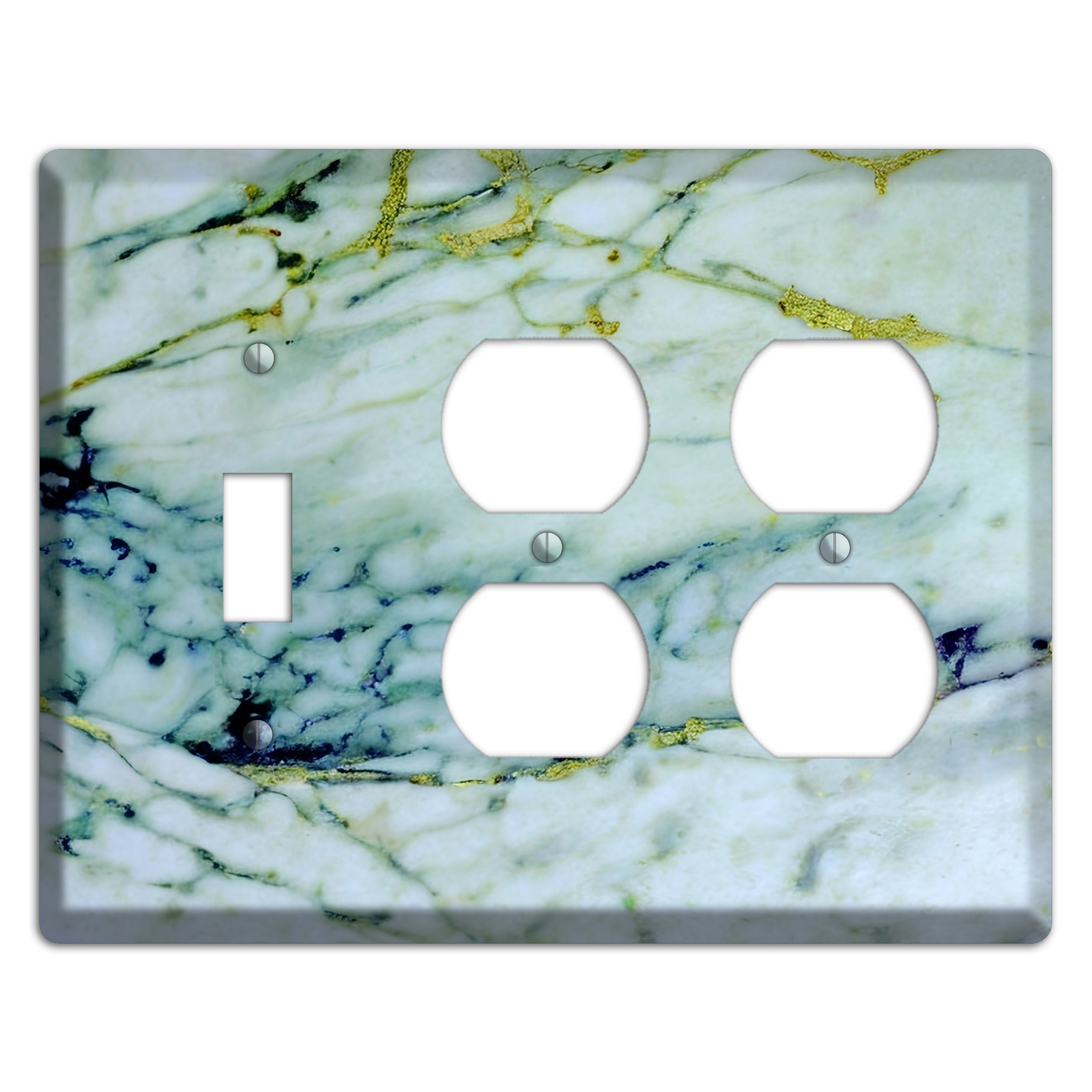 White, Green and Blue Marble Toggle / 2 Duplex Wallplate