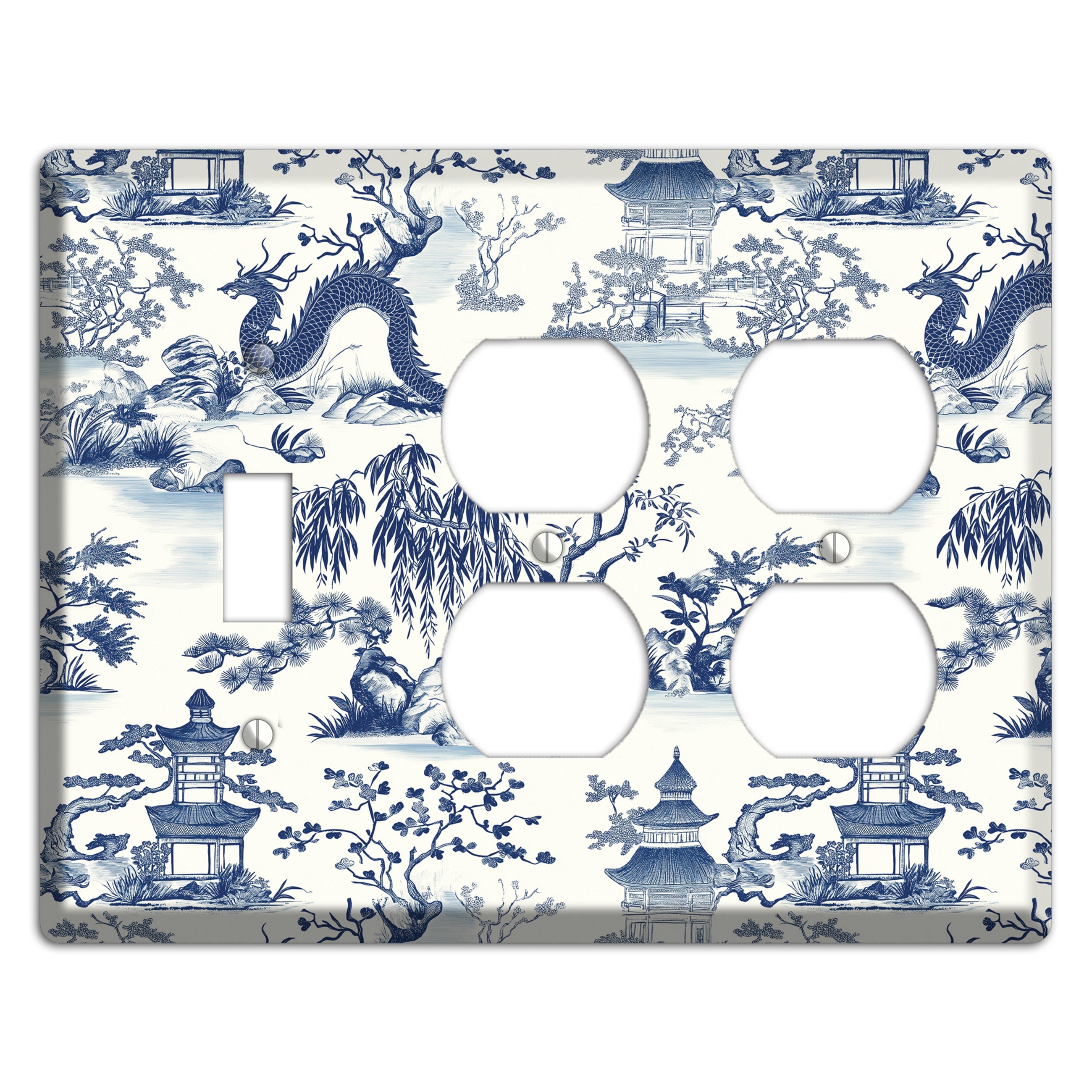 Dragon & Pagoda Toggle / 2 Duplex Wallplate