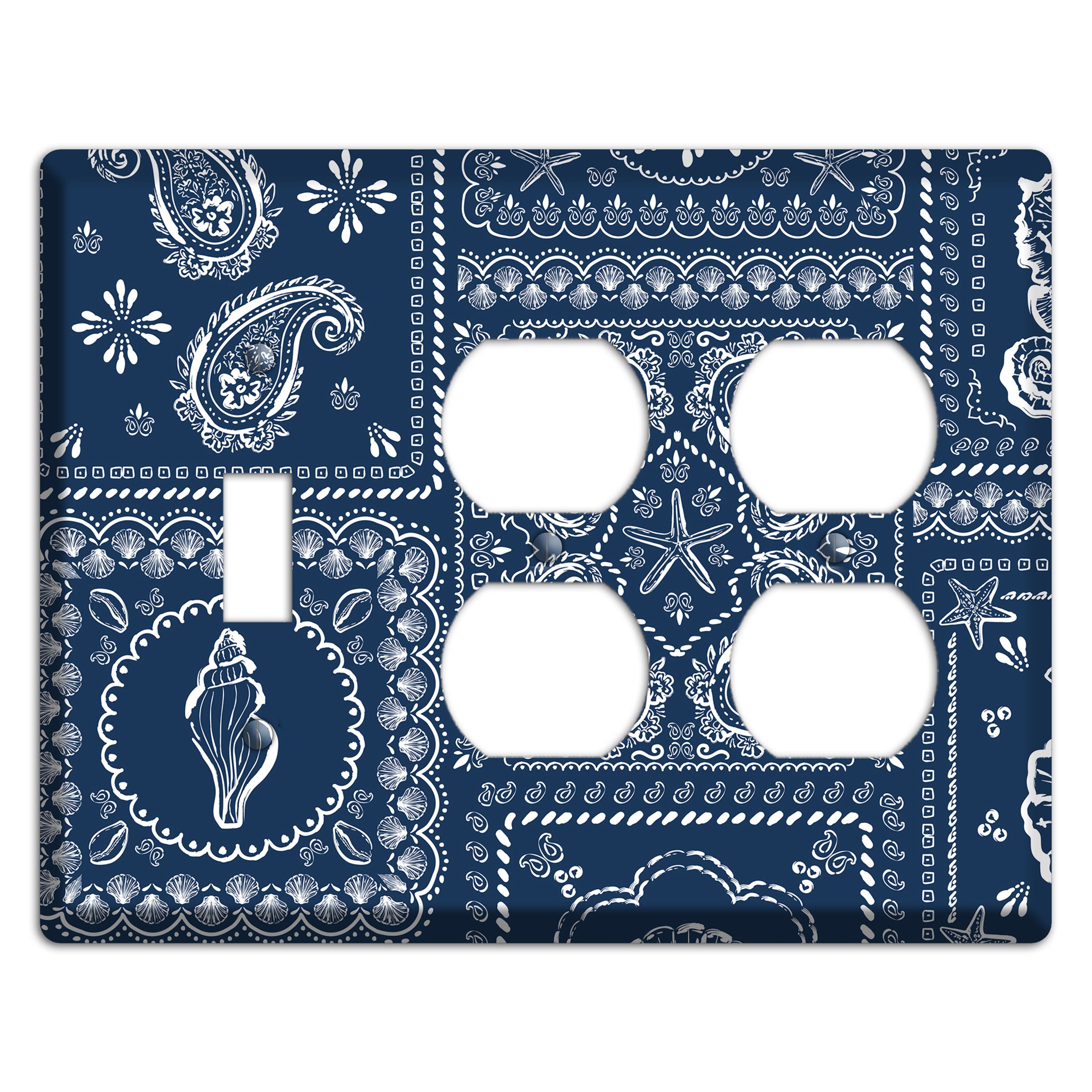 Navy Paisley Patchwork Toggle / 2 Duplex Wallplate