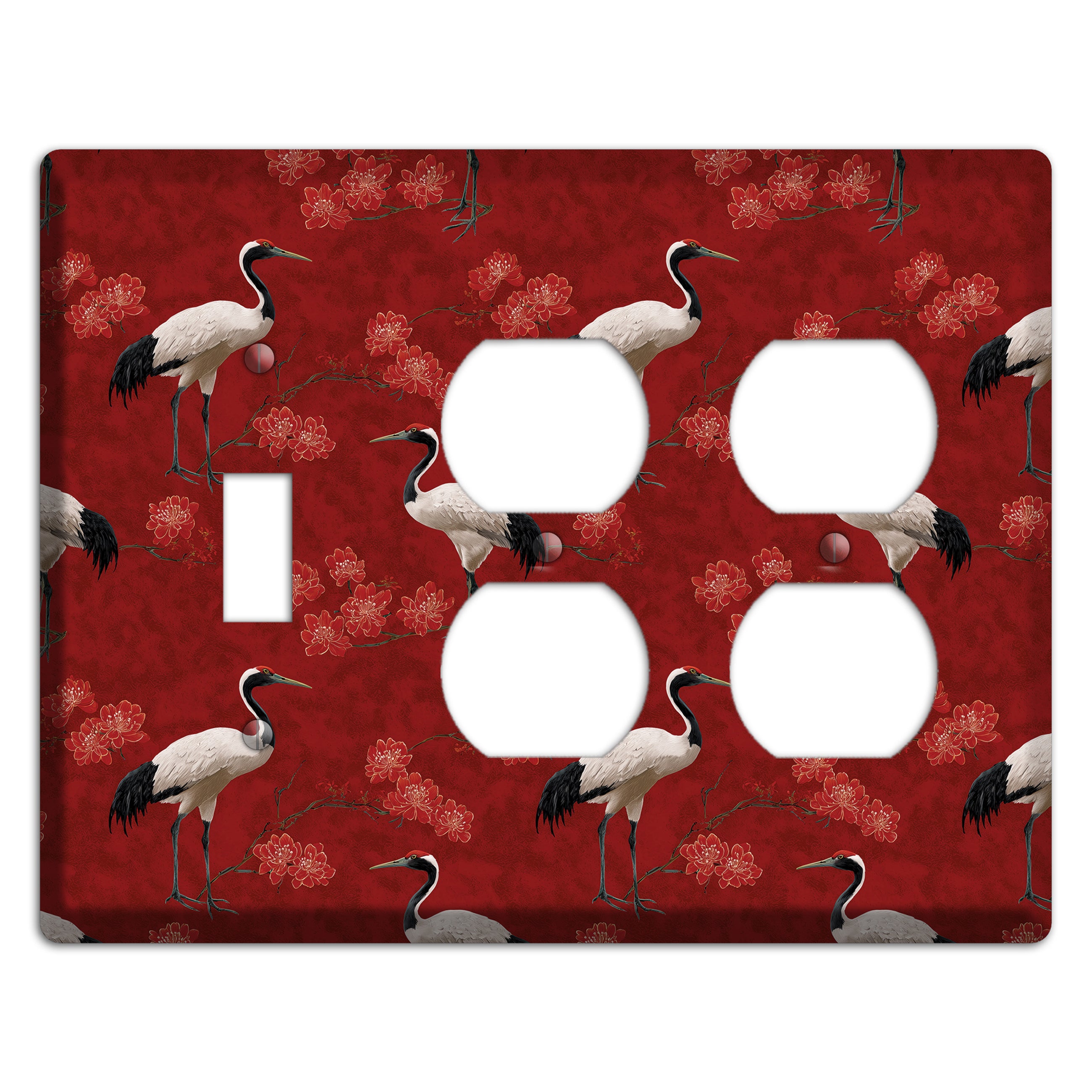 Vermillion Crane Bloom Toggle / 2 Duplex Wallplate