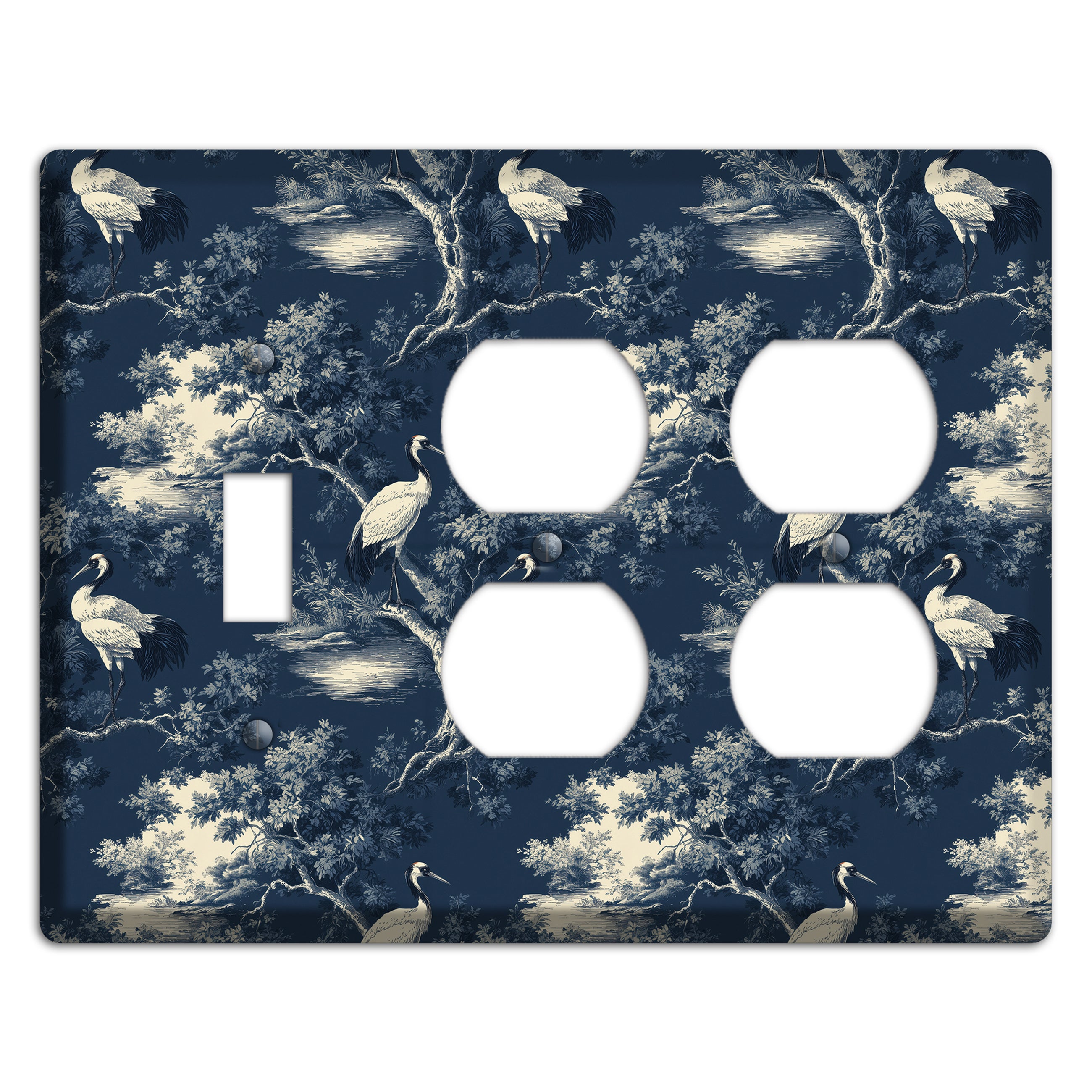 Midnight Crane Toile Toggle / 2 Duplex Wallplate