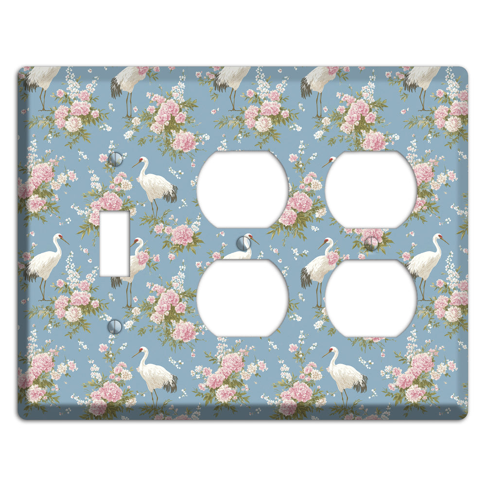 Dusty Blue Peony Flight Toggle / 2 Duplex Wallplate