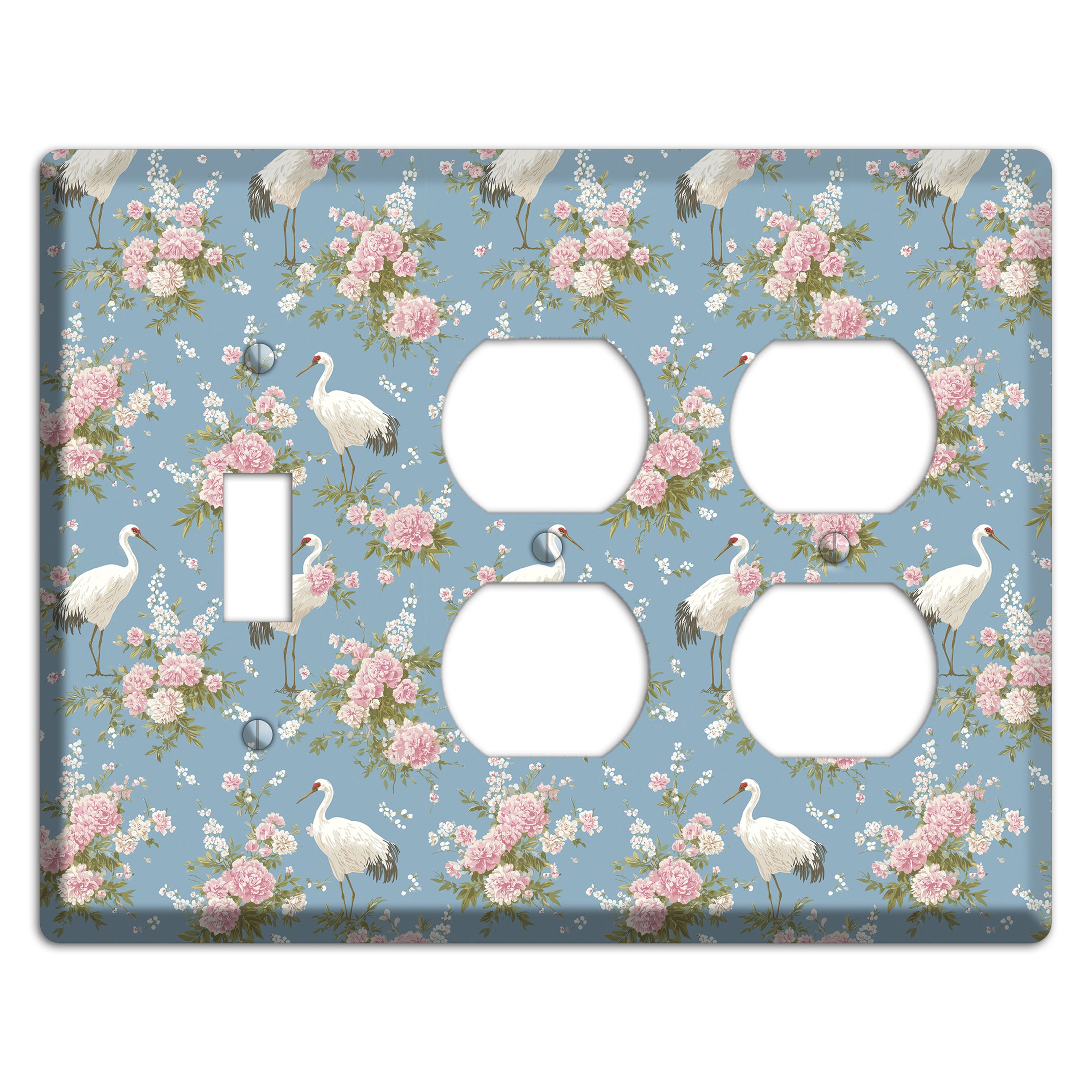 Dusty Blue Peony Flight Toggle / 2 Duplex Wallplate