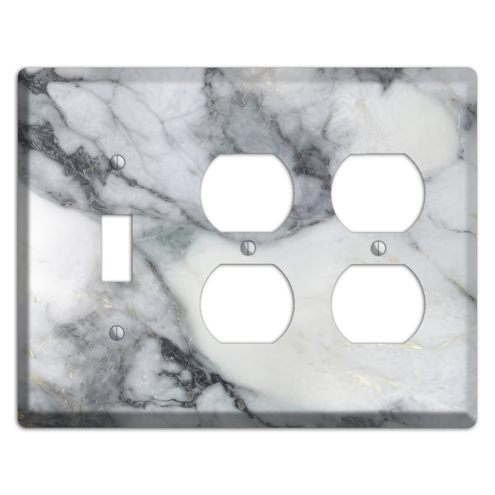 White and Grey Marble Toggle / 2 Duplex Wallplate