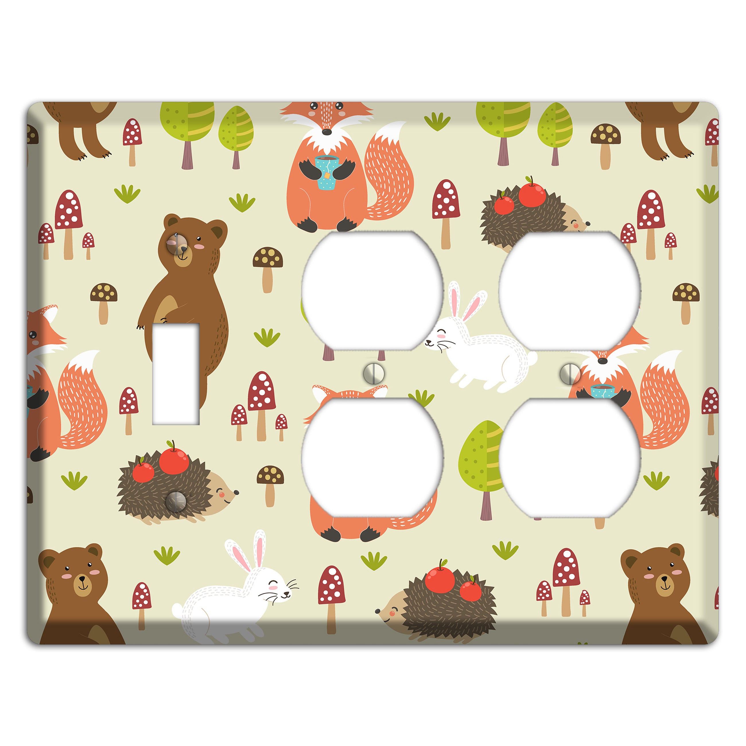 Forest Critters (Beige) Toggle / 2 Duplex Wallplate