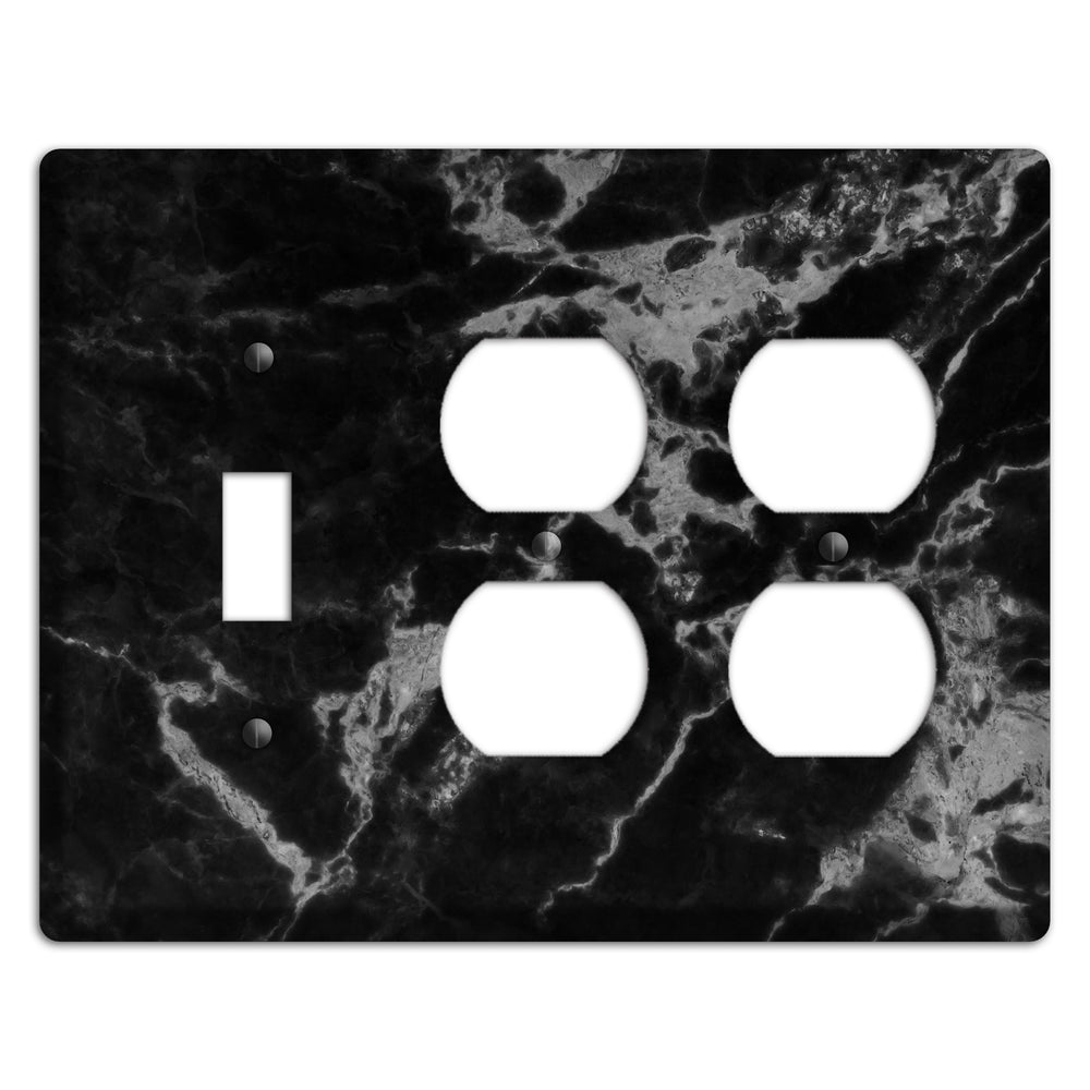 Black and Silver Marble Toggle / 2 Duplex Wallplate