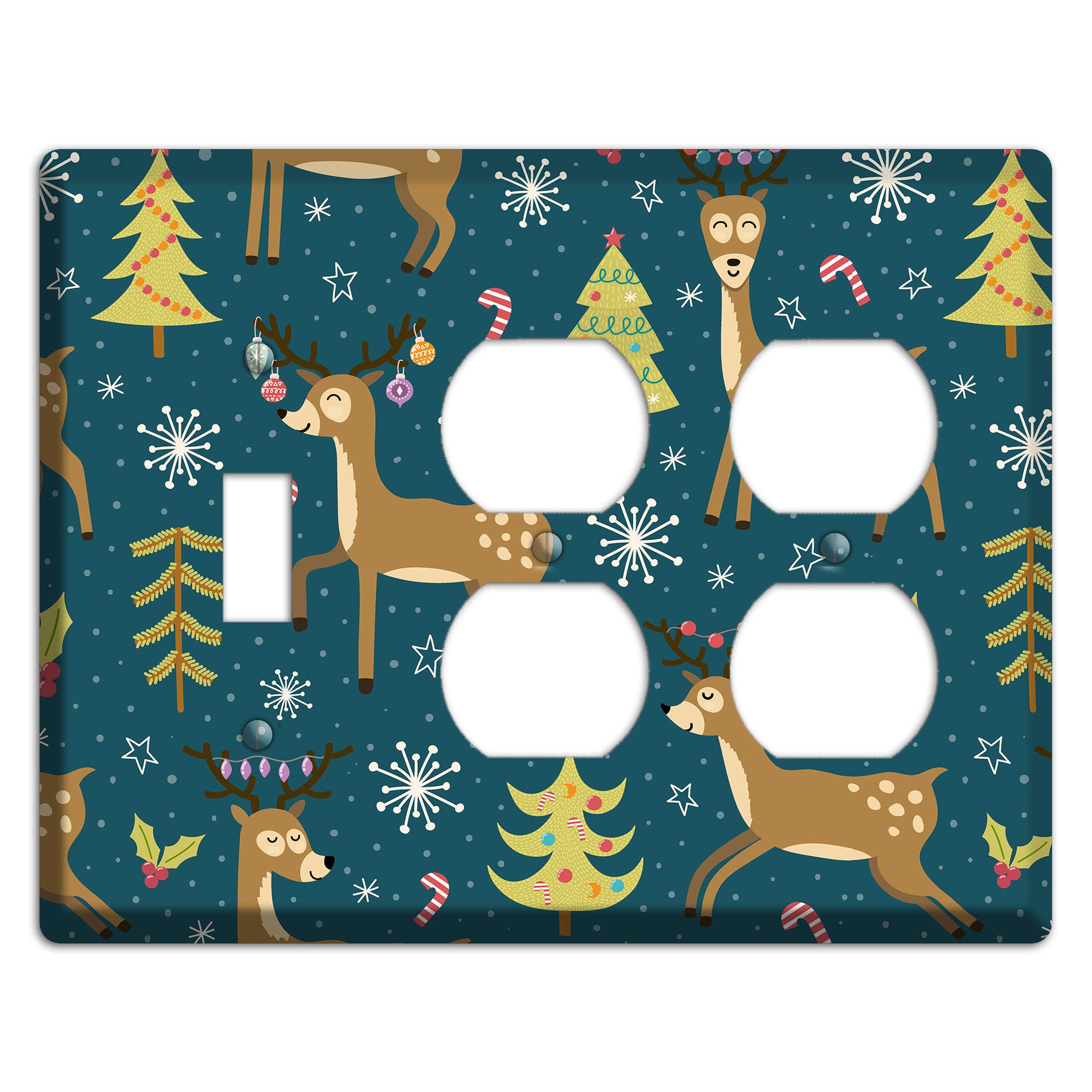 Reindeer Parade (Teal) Toggle / 2 Duplex Wallplate