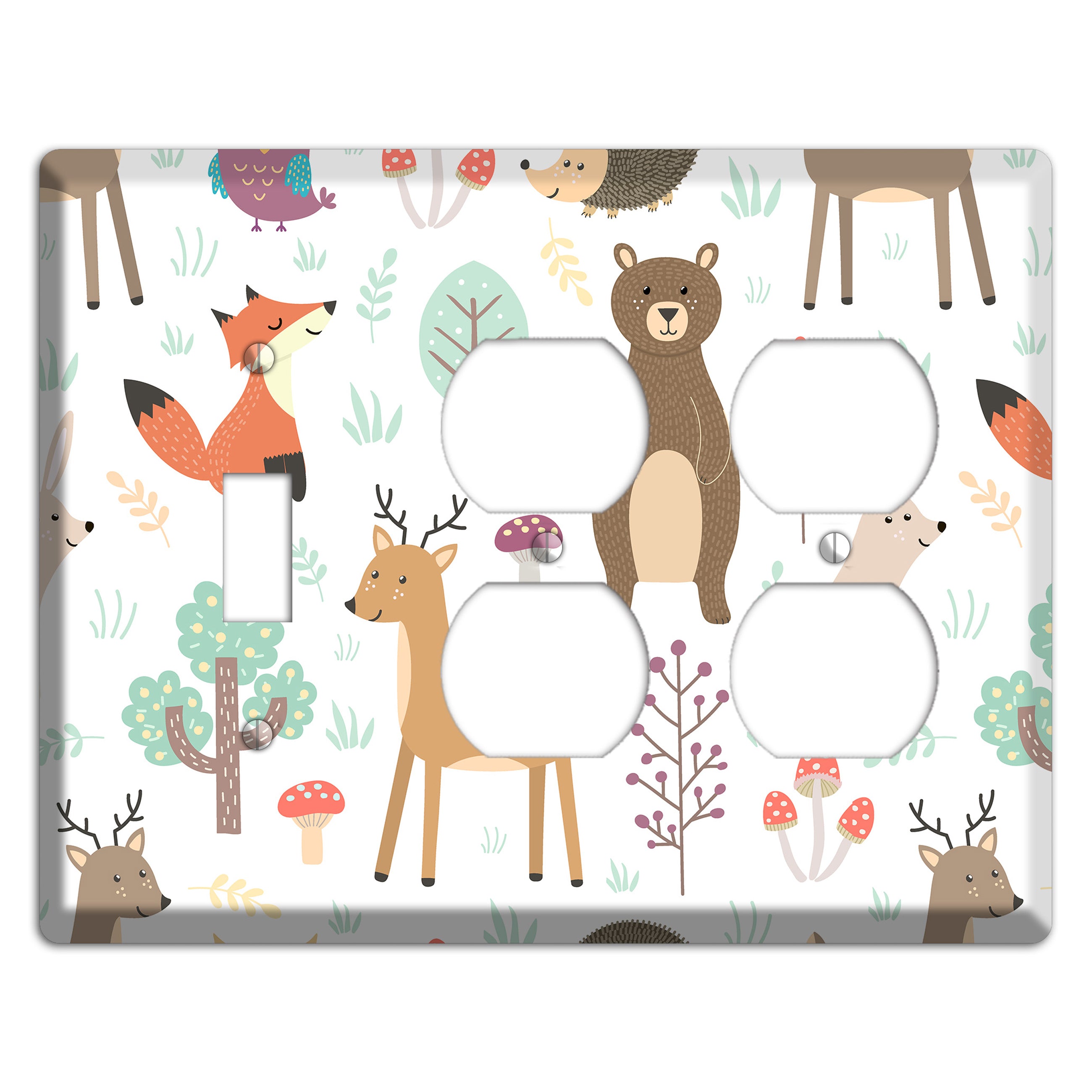 Woodland Friends (White) Toggle / 2 Duplex Wallplate