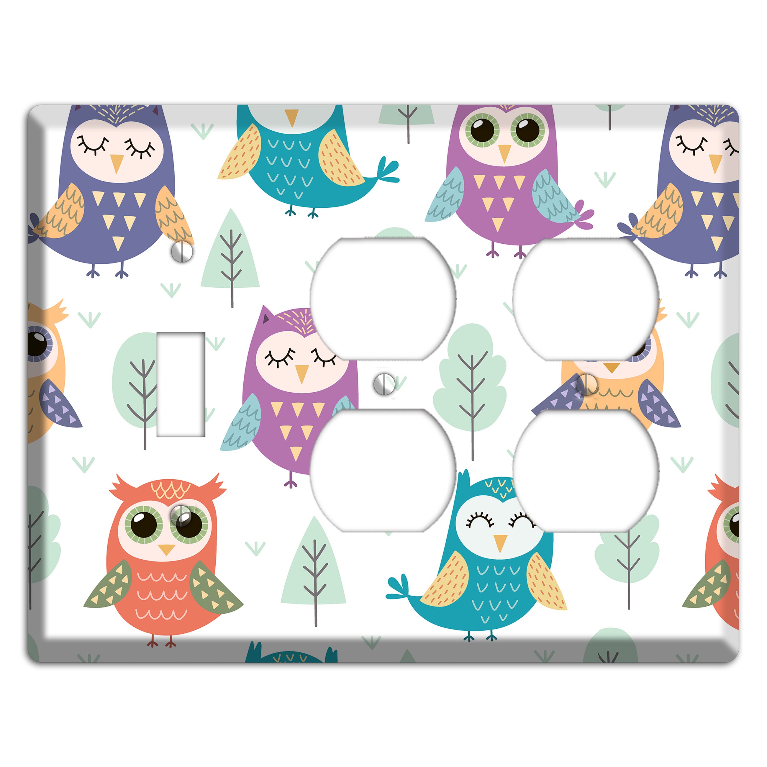 Dreamy Owls (White) Toggle / 2 Duplex Wallplate
