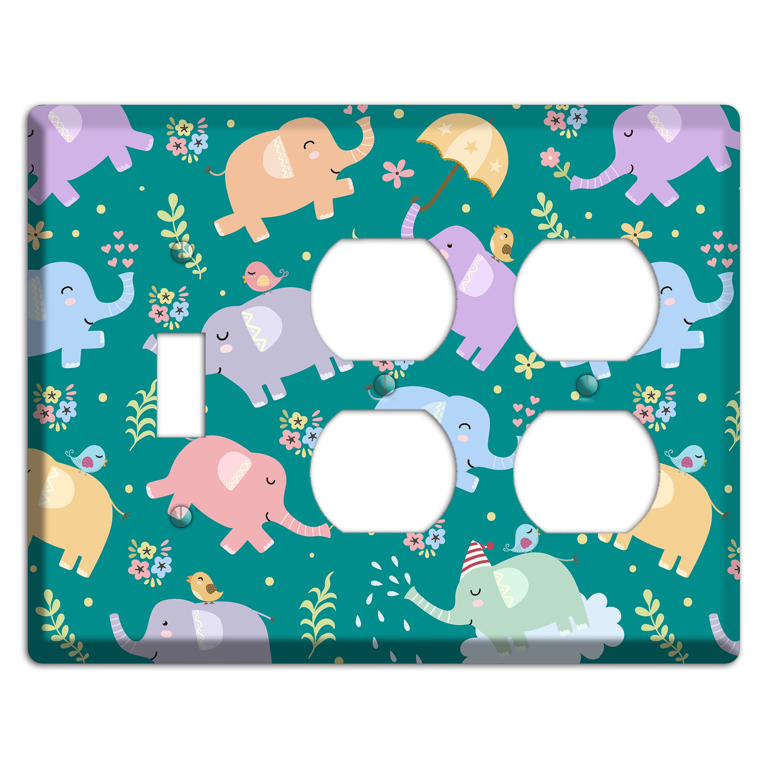 Elephant Parade (Teal) Toggle / 2 Duplex Wallplate