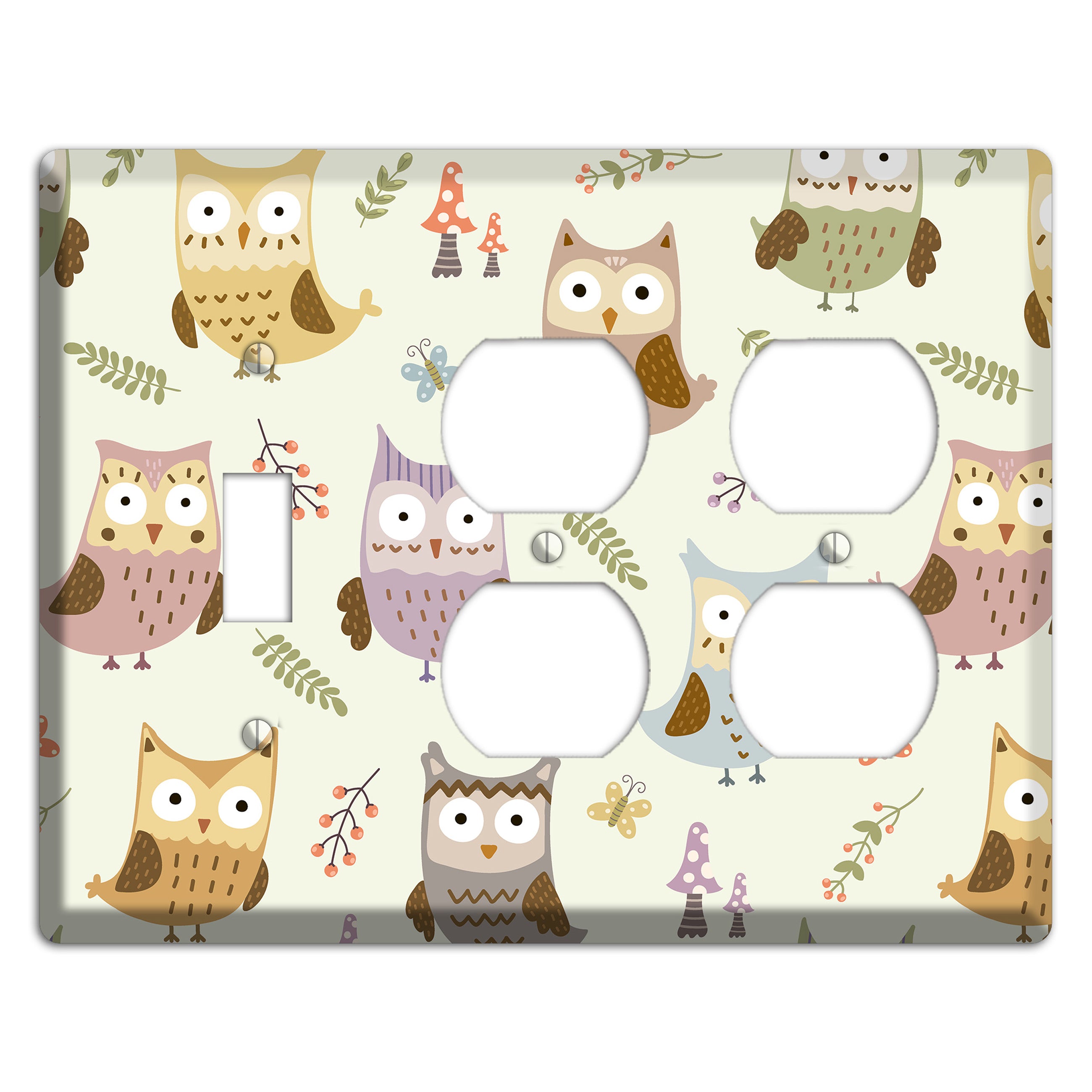 Sleepy Owls (Cream) Toggle / 2 Duplex Wallplate