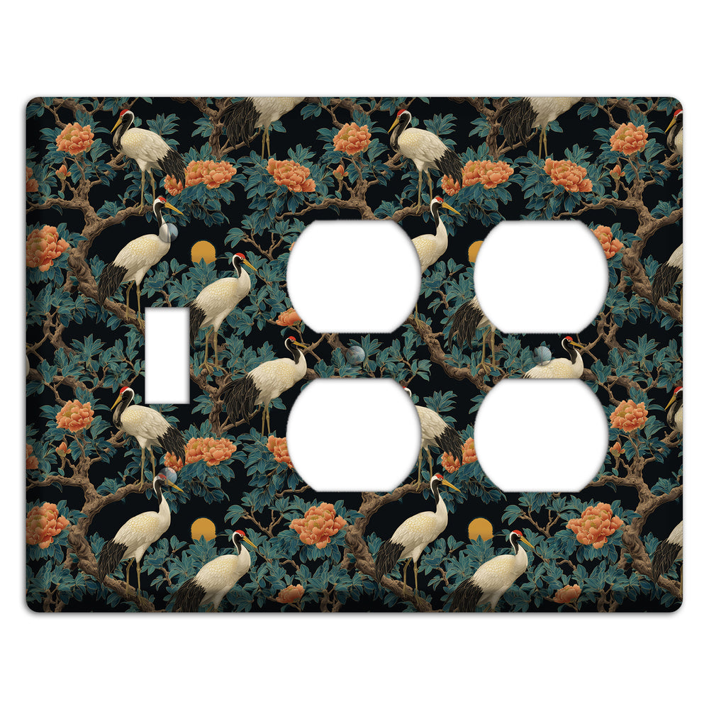 Teal Moonrise Cranes Toggle / 2 Duplex Wallplate