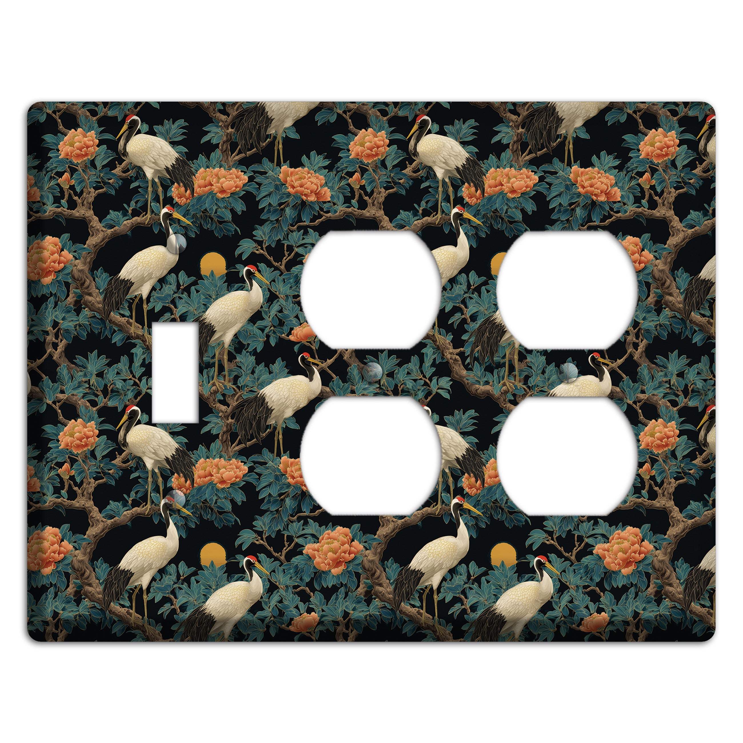 Teal Moonrise Cranes Toggle / 2 Duplex Wallplate