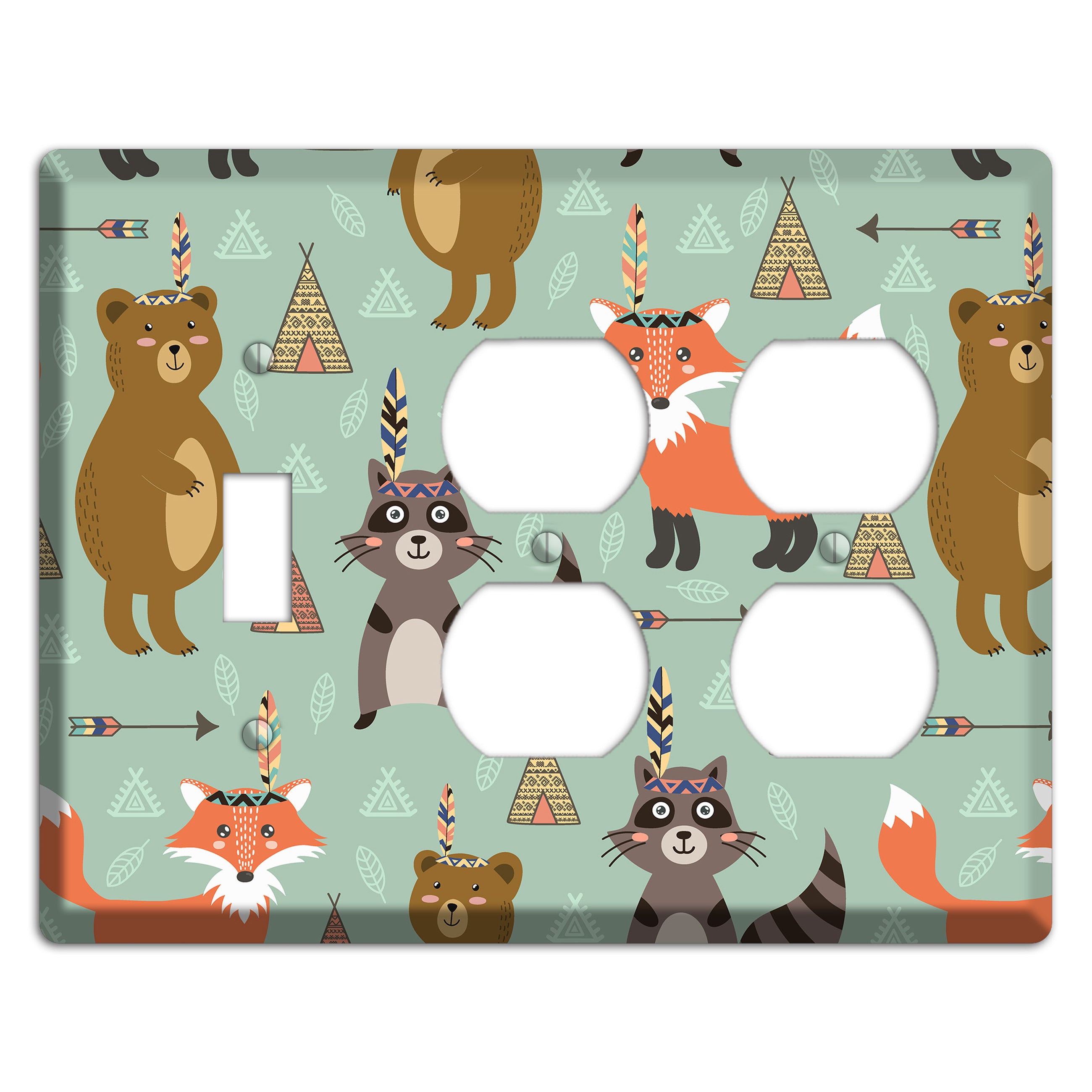 Tribal Woodland Camp Toggle / 2 Duplex Wallplate