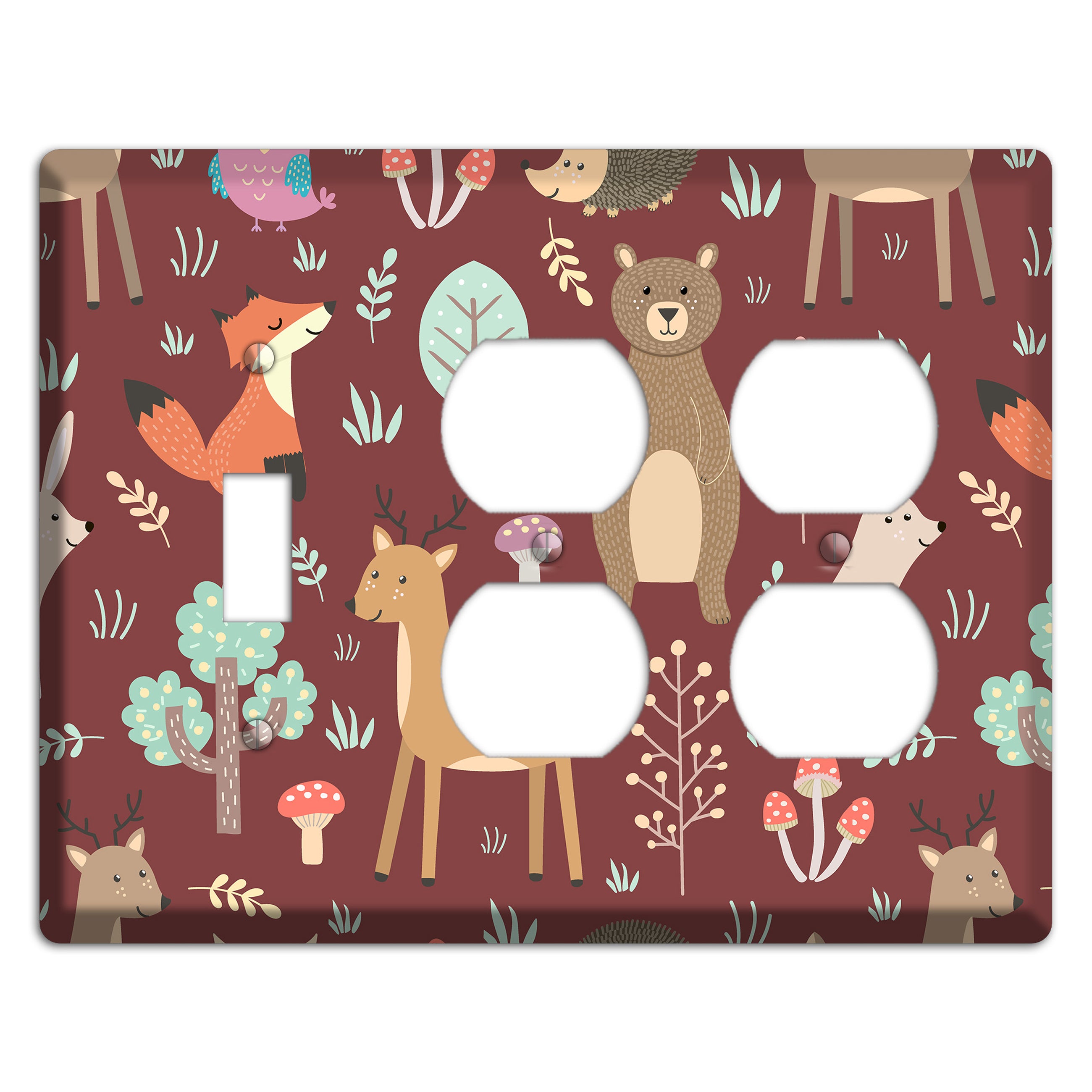 Woodland Friends (Maroon) Toggle / 2 Duplex Wallplate