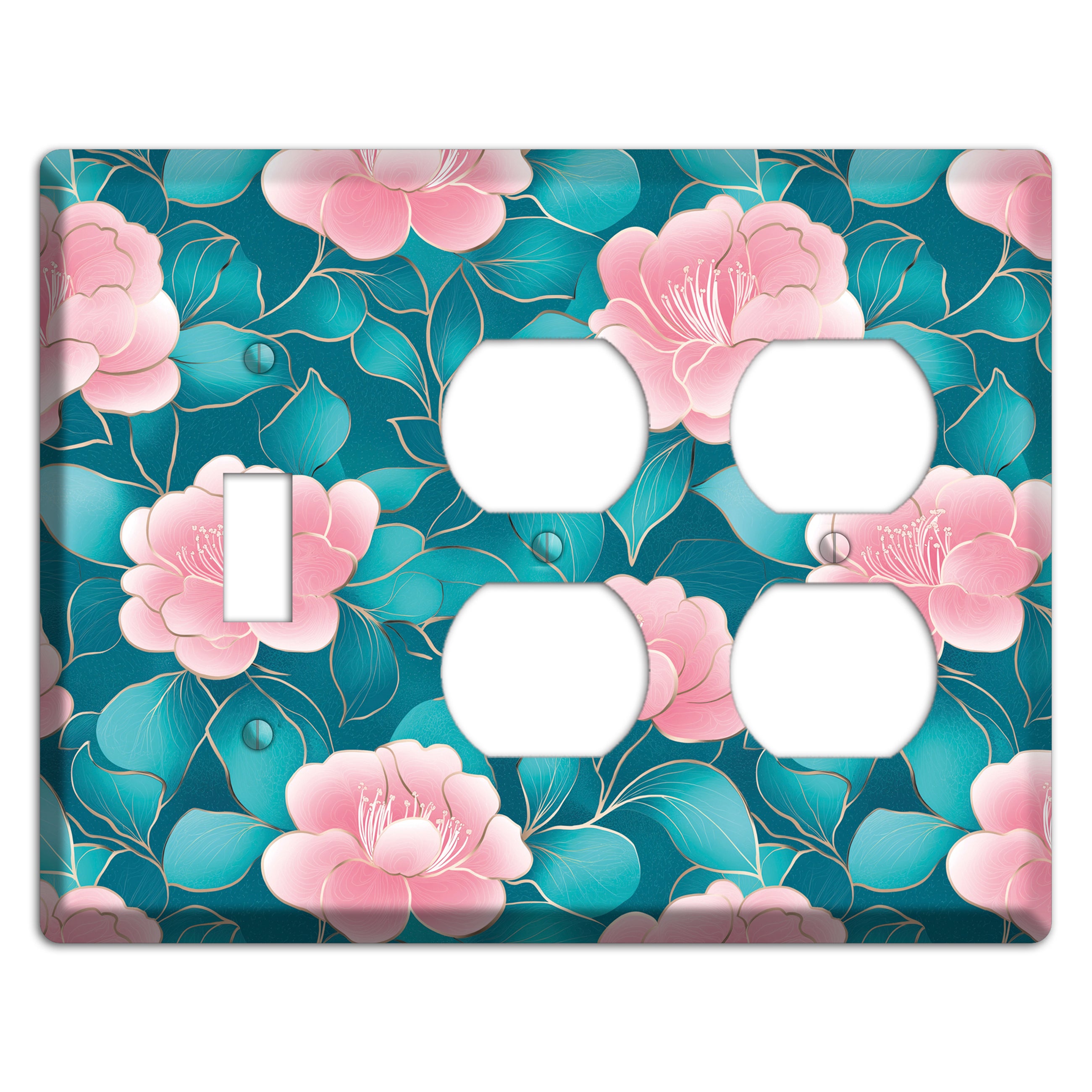 Teal Camellia Bloom Toggle / 2 Duplex Wallplate