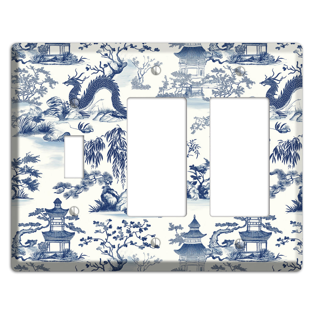 Dragon & Pagoda Toggle / 2 Rocker Wallplate