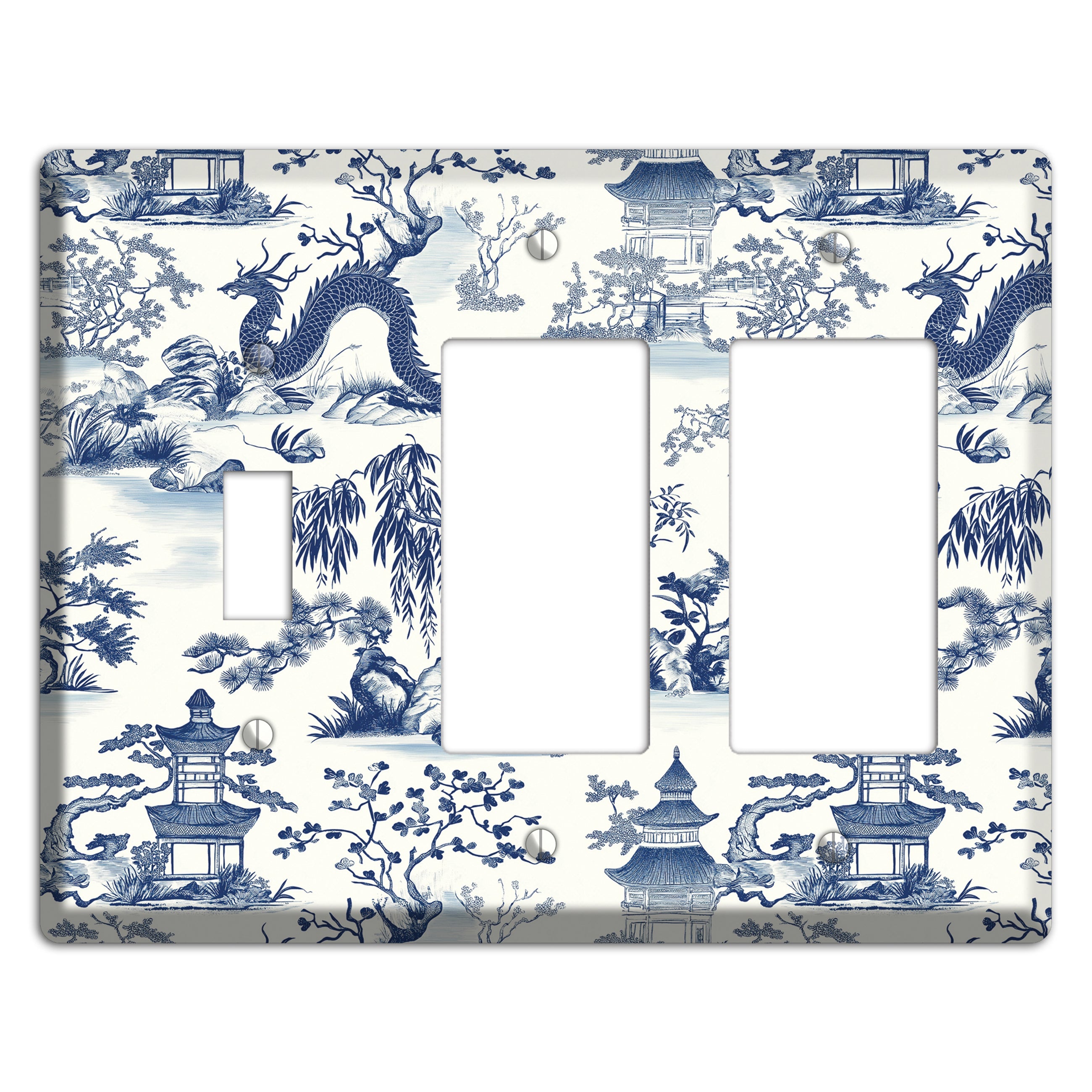 Dragon & Pagoda Toggle / 2 Rocker Wallplate
