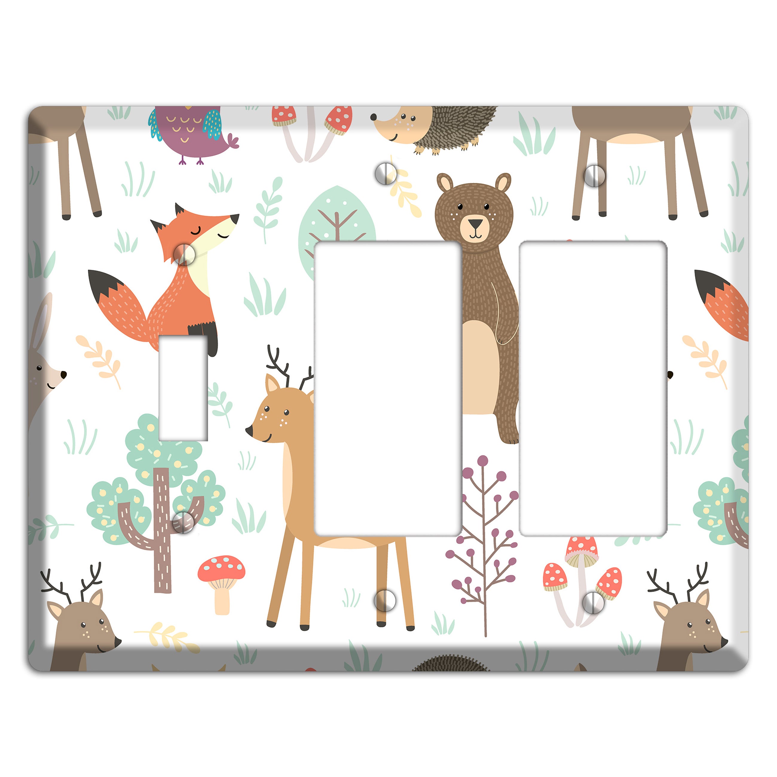 Woodland Friends (White) Toggle / 2 Rocker Wallplate