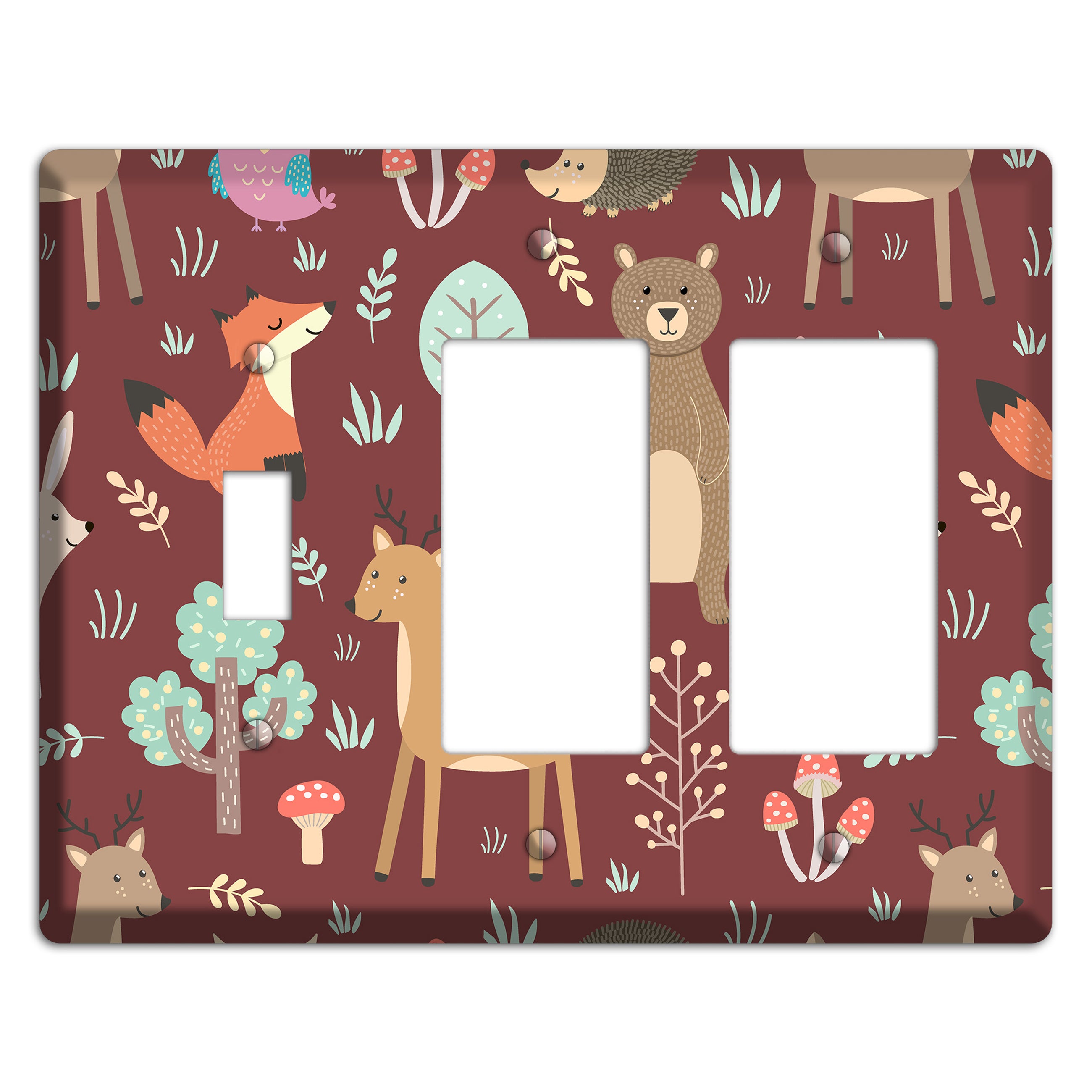 Woodland Friends (Maroon) Toggle / 2 Rocker Wallplate