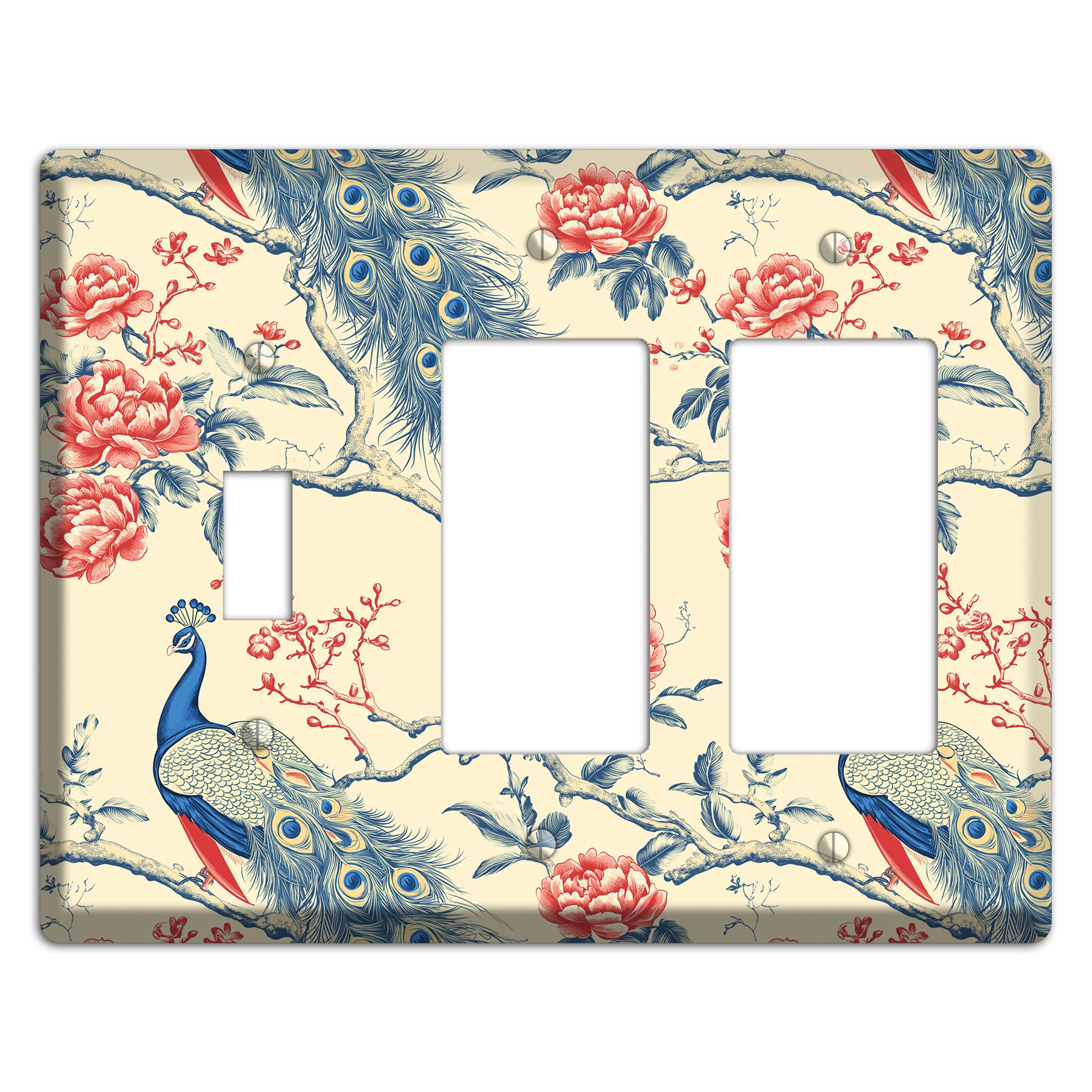 Peacock & Peony Toggle / 2 Rocker Wallplate