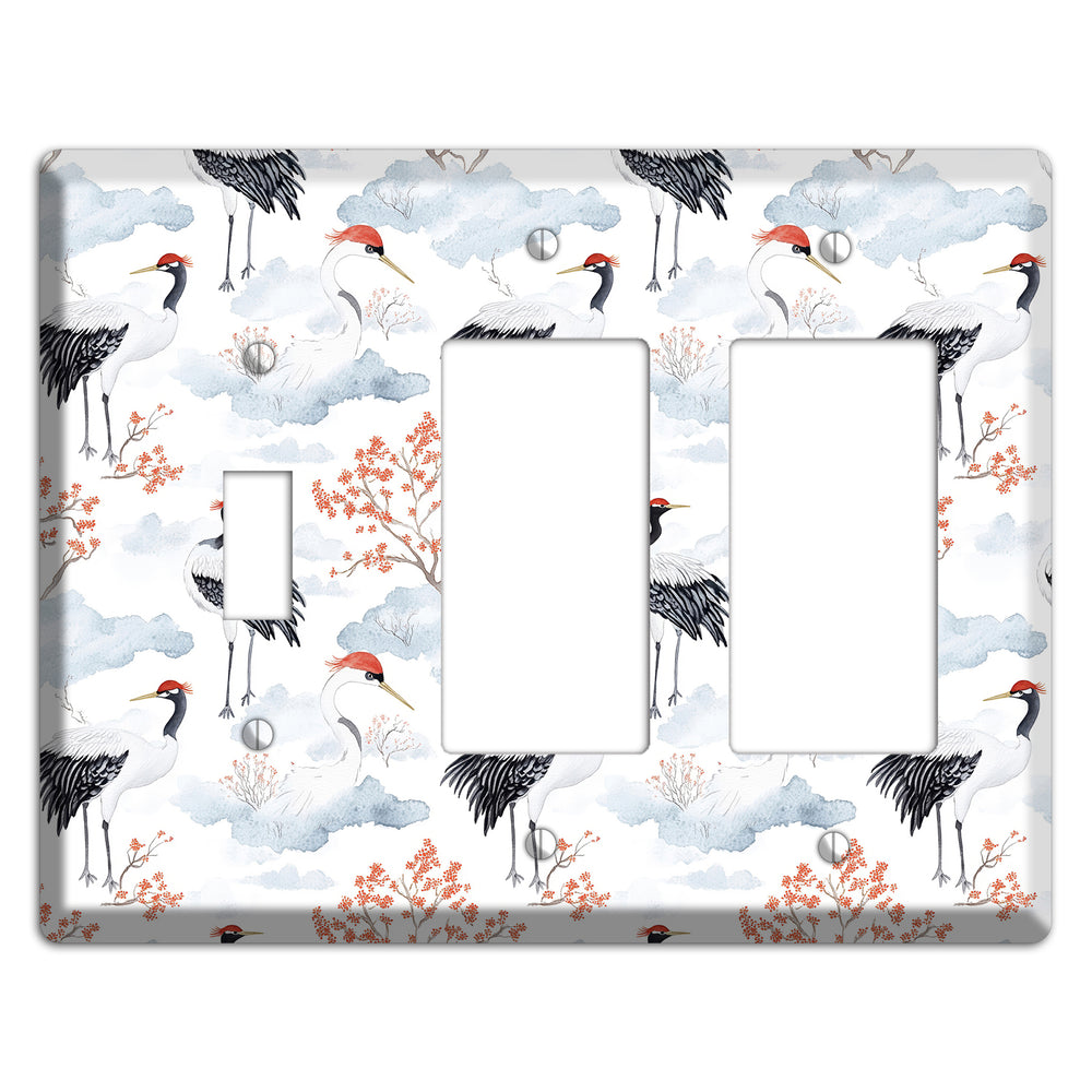 Crimson Crown Cranes Toggle / 2 Rocker Wallplate