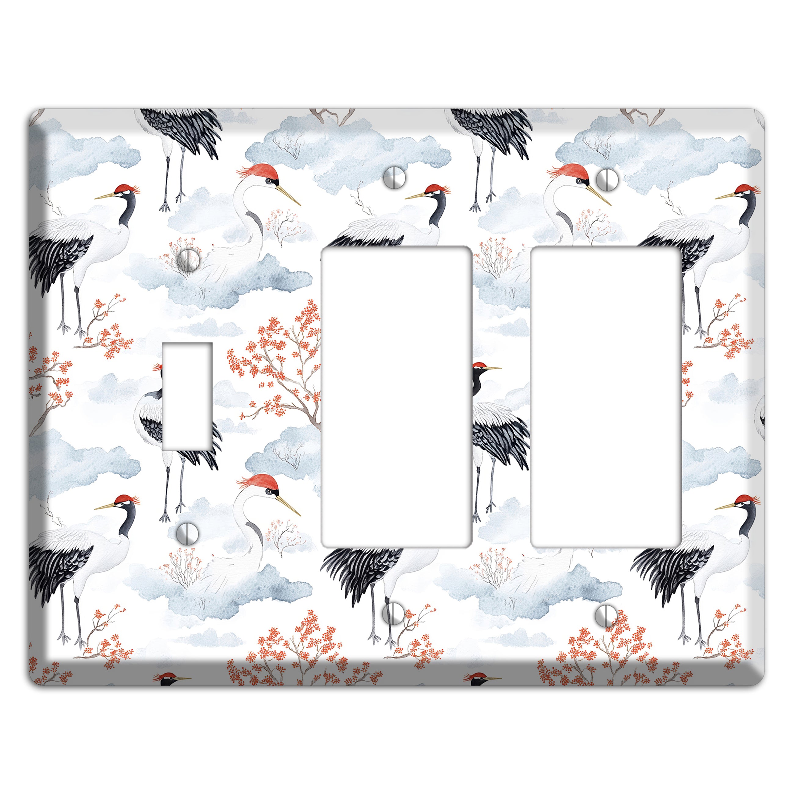 Crimson Crown Cranes Toggle / 2 Rocker Wallplate