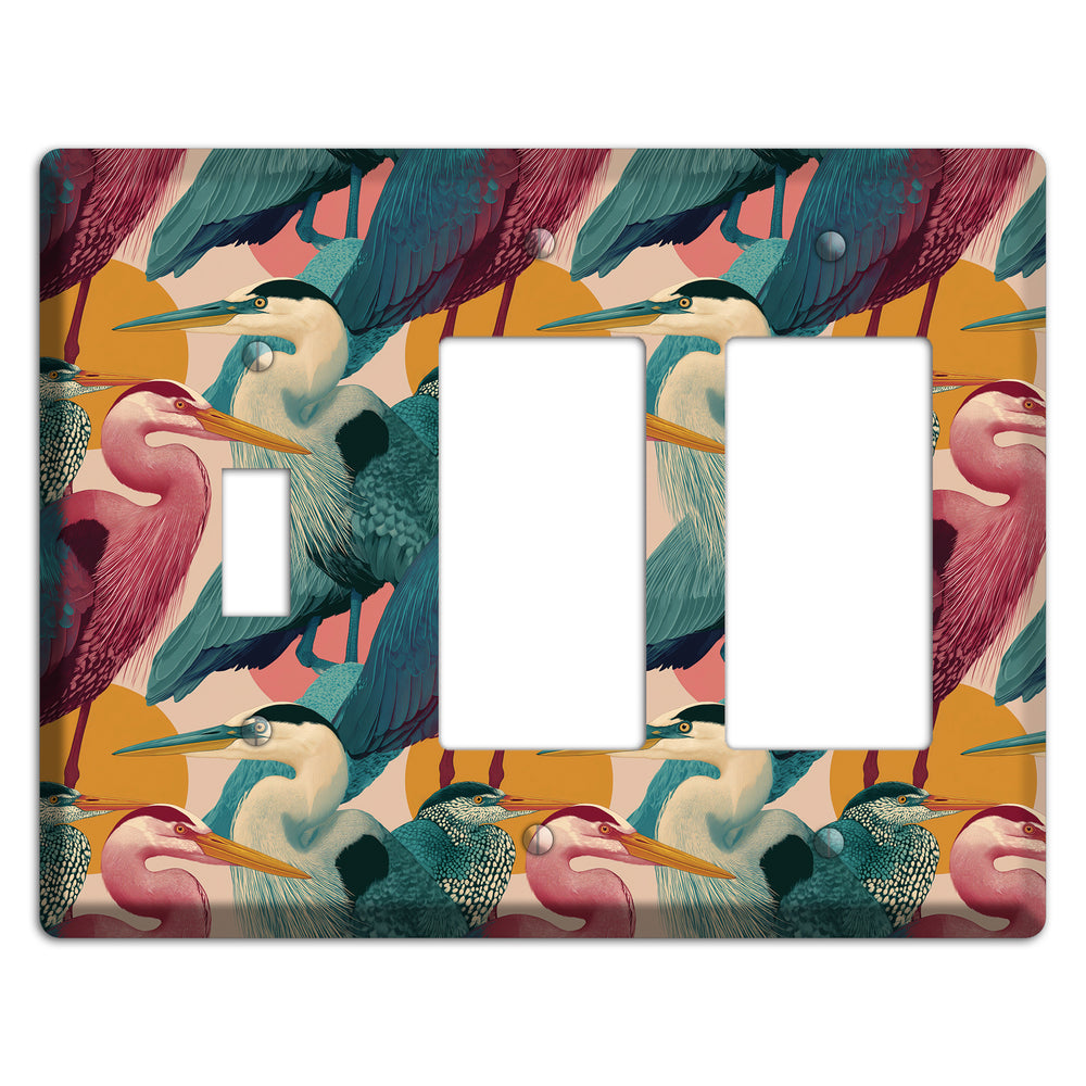 Teal Heron Mosaic Toggle / 2 Rocker Wallplate