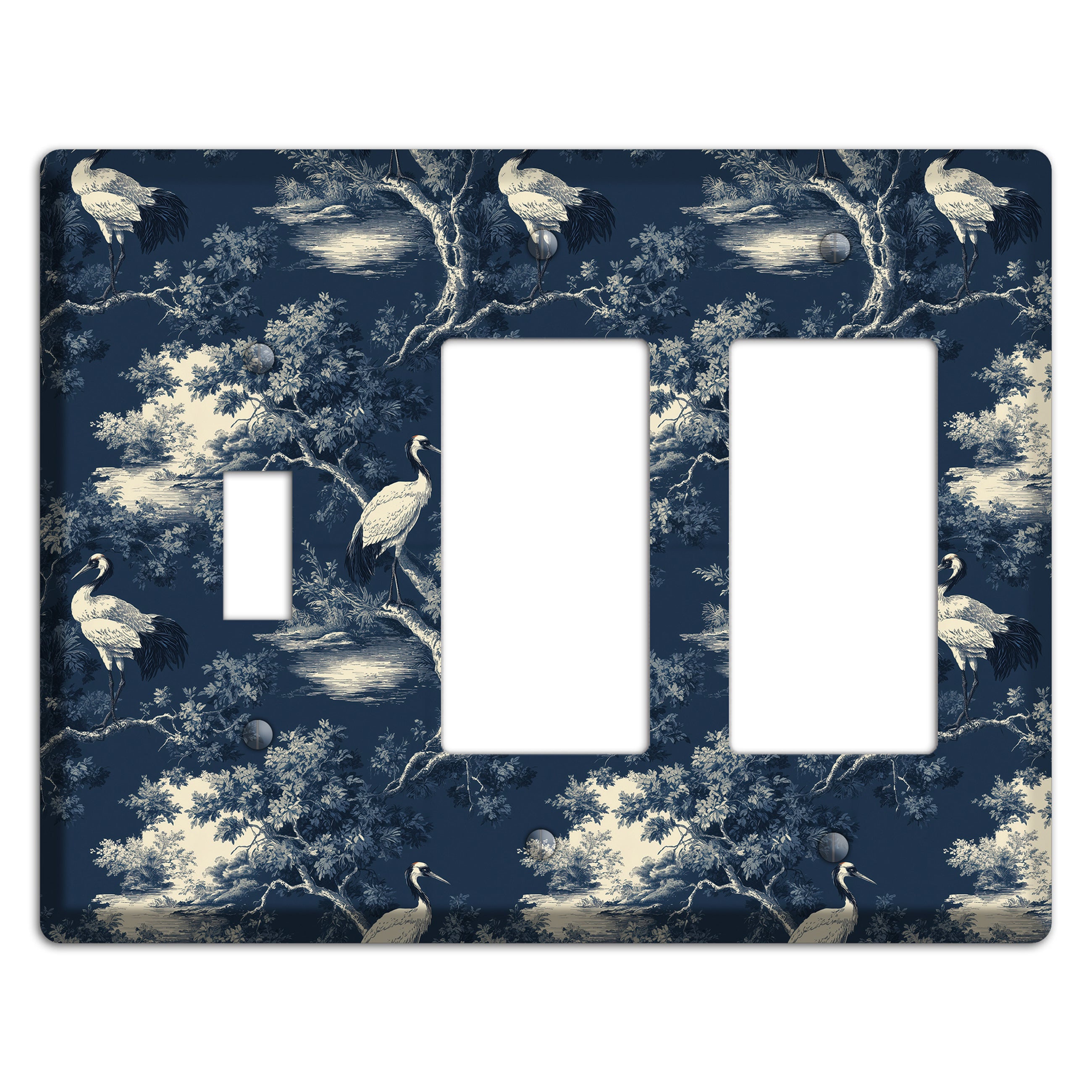 Midnight Crane Toile Toggle / 2 Rocker Wallplate