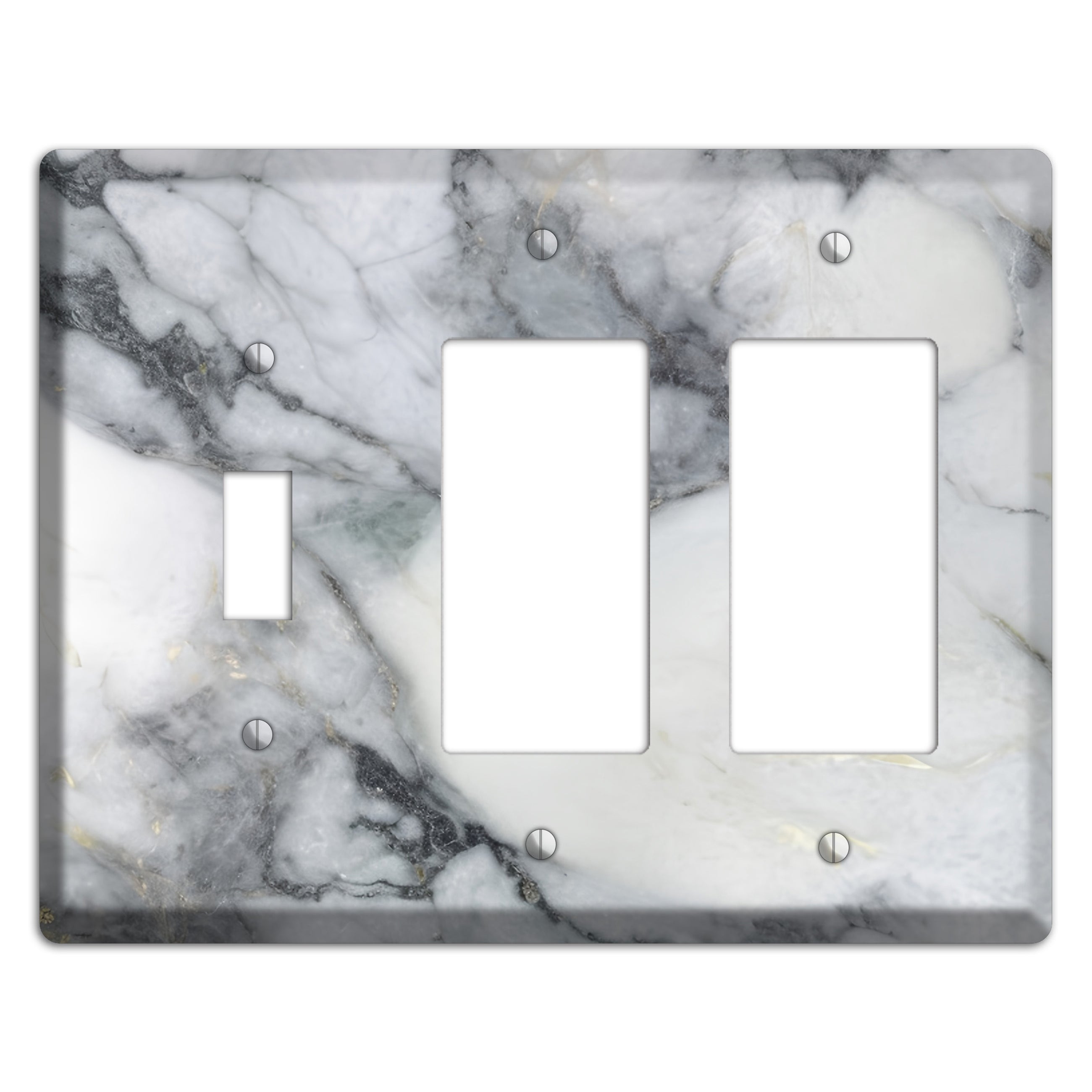 White and Grey Marble Toggle / 2 Rocker Wallplate