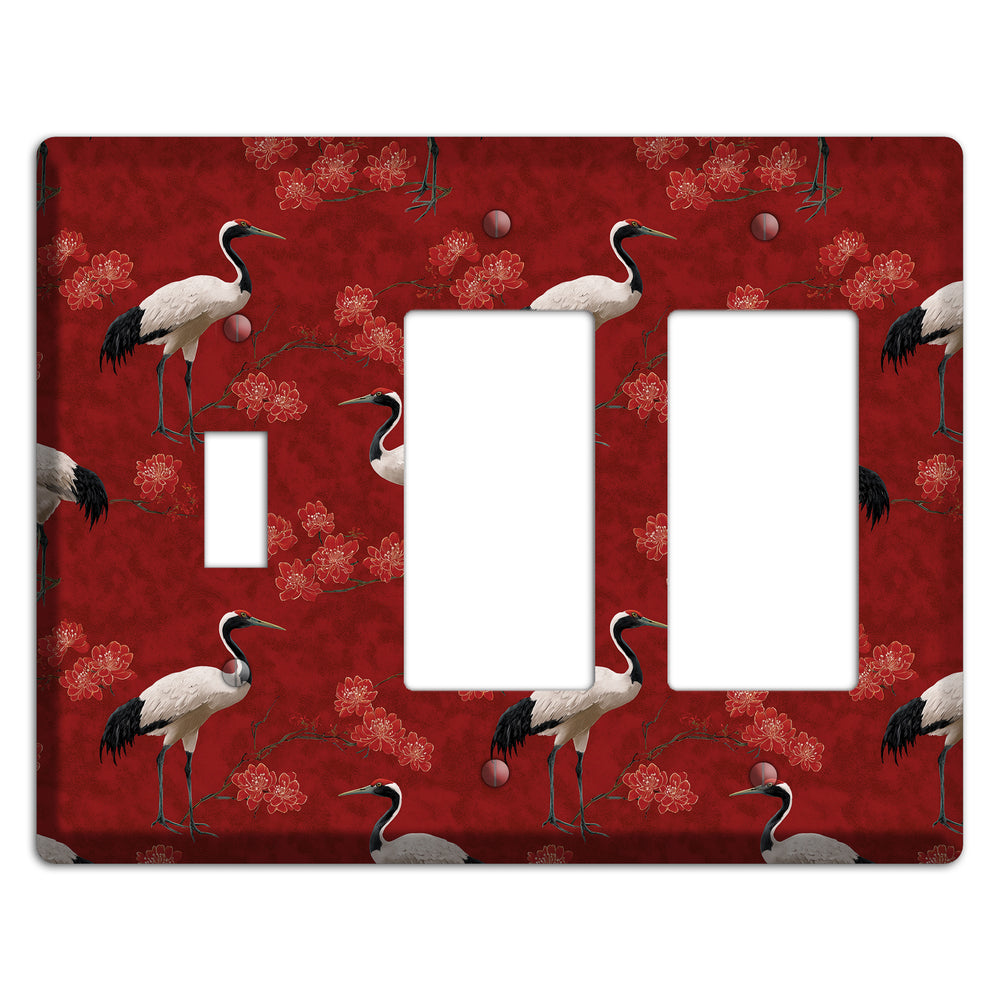 Vermillion Crane Bloom Toggle / 2 Rocker Wallplate