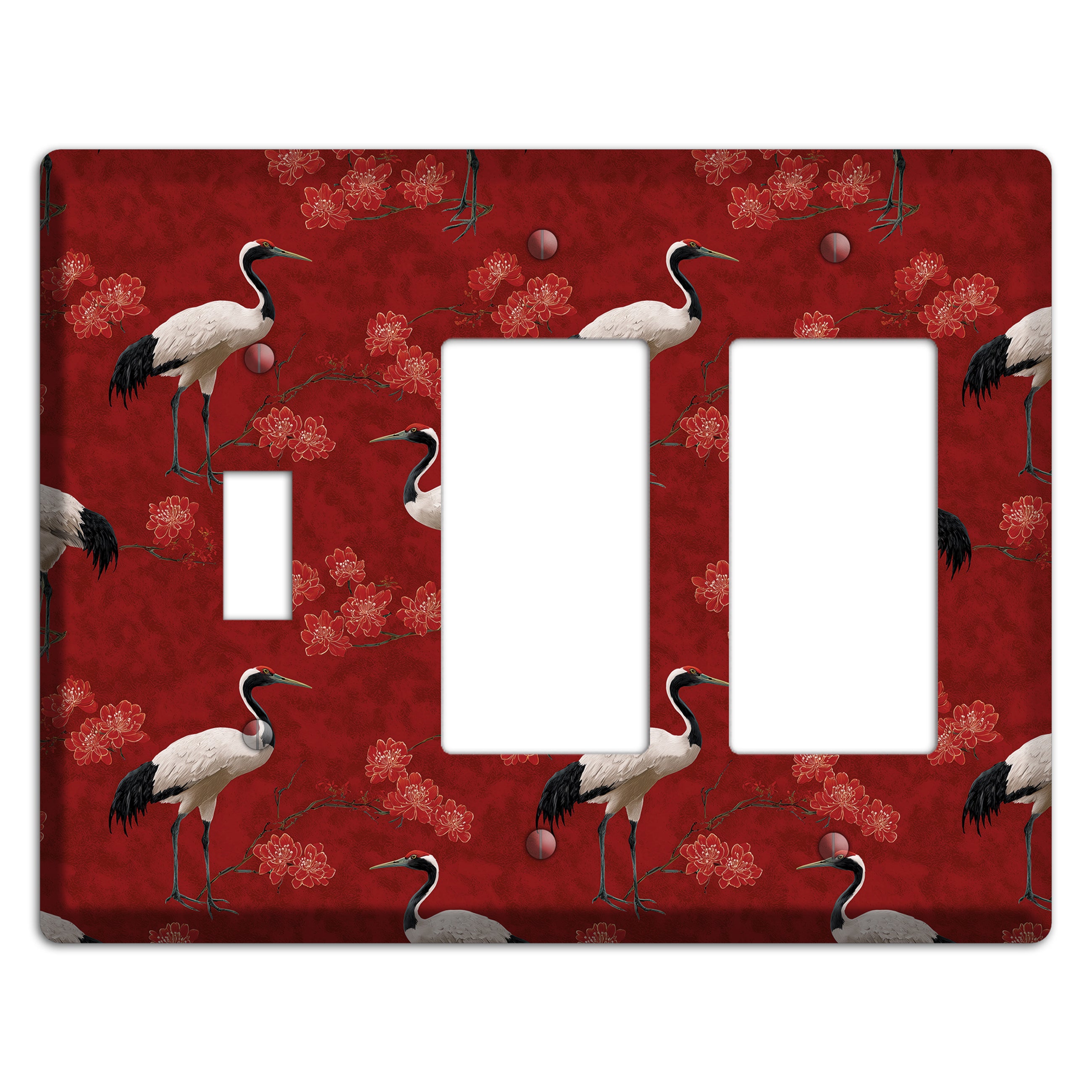 Vermillion Crane Bloom Toggle / 2 Rocker Wallplate