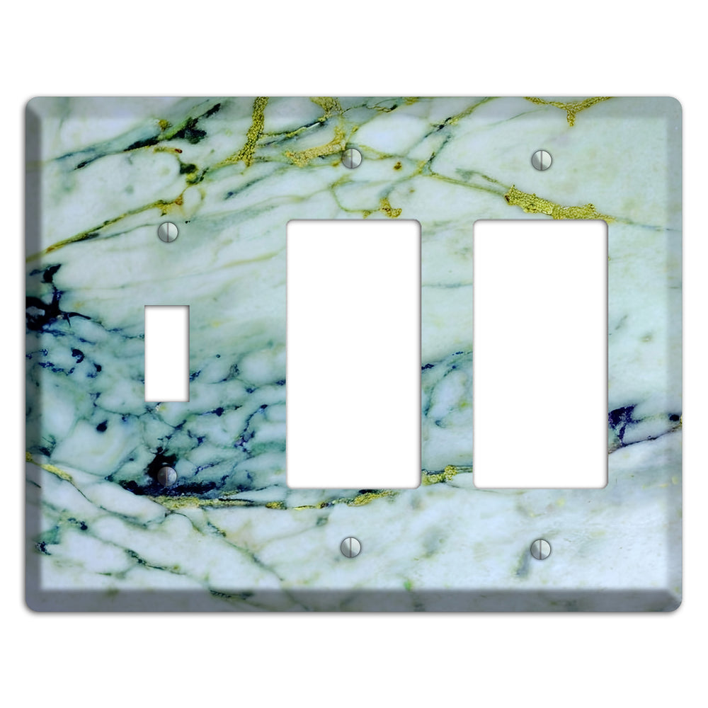 White, Green and Blue Marble Toggle / 2 Rocker Wallplate