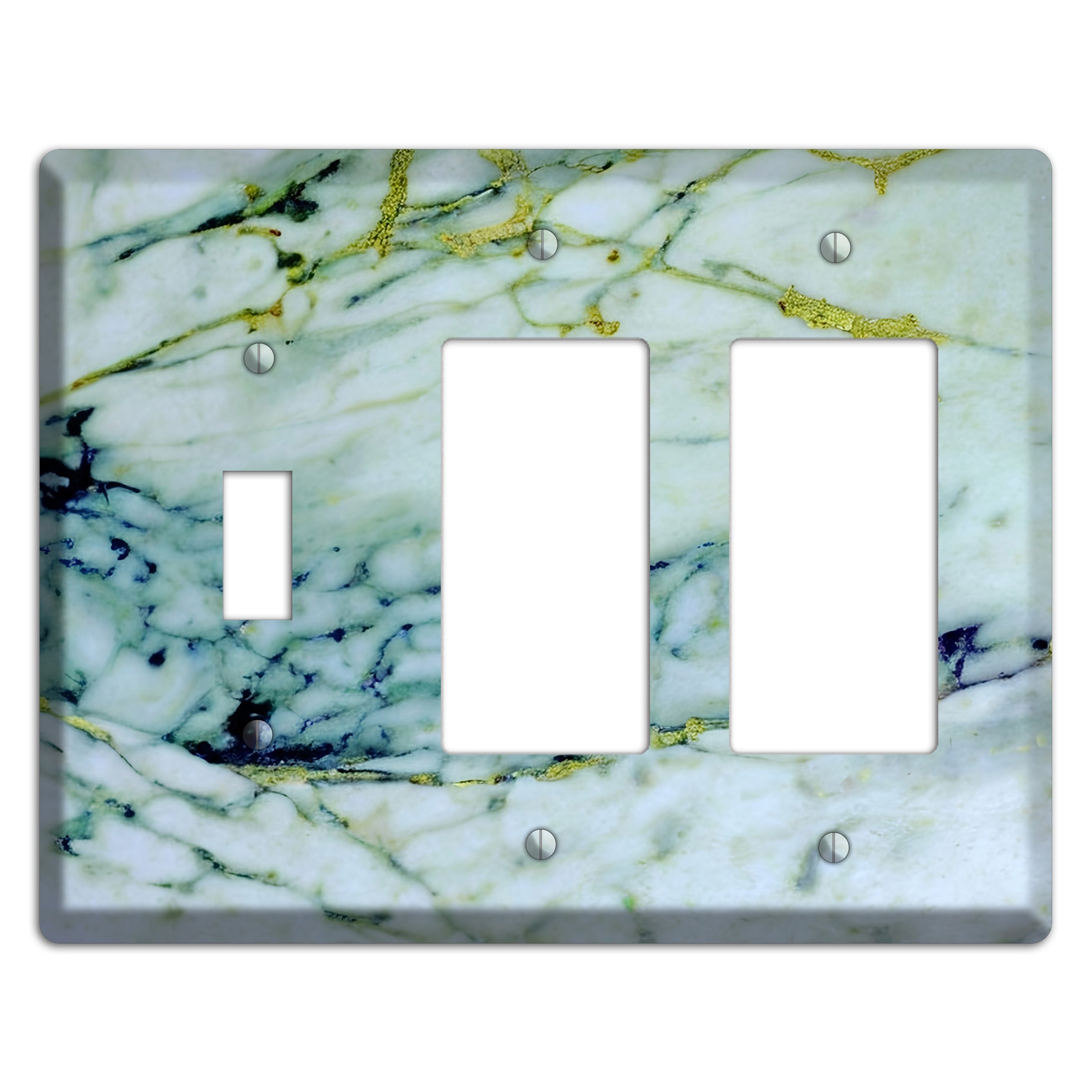 White, Green and Blue Marble Toggle / 2 Rocker Wallplate